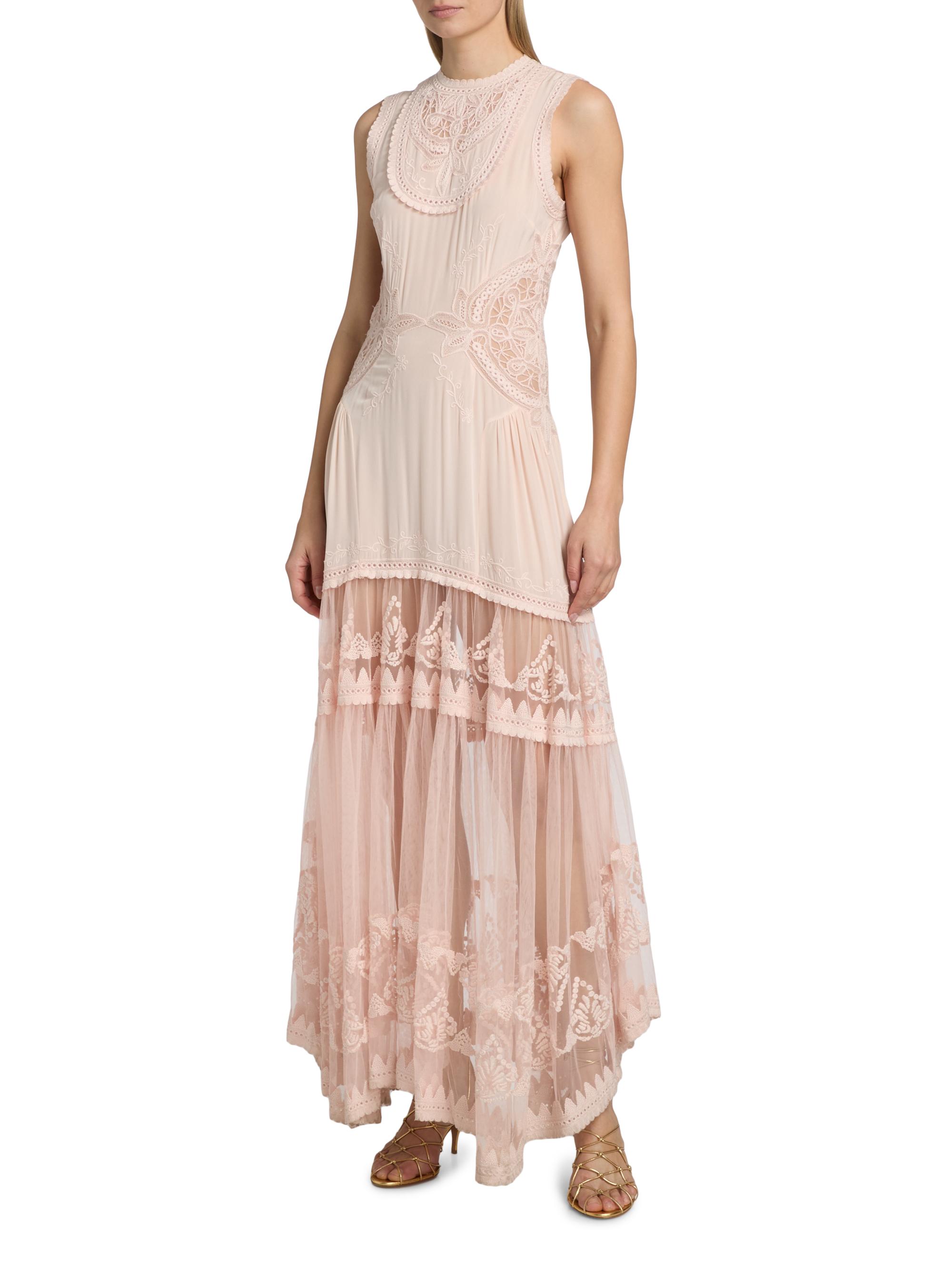 Ulla Johnson Women's Florence Embroidered Silk & Tulle Maxi Dress - Blush | Thumbnail 3