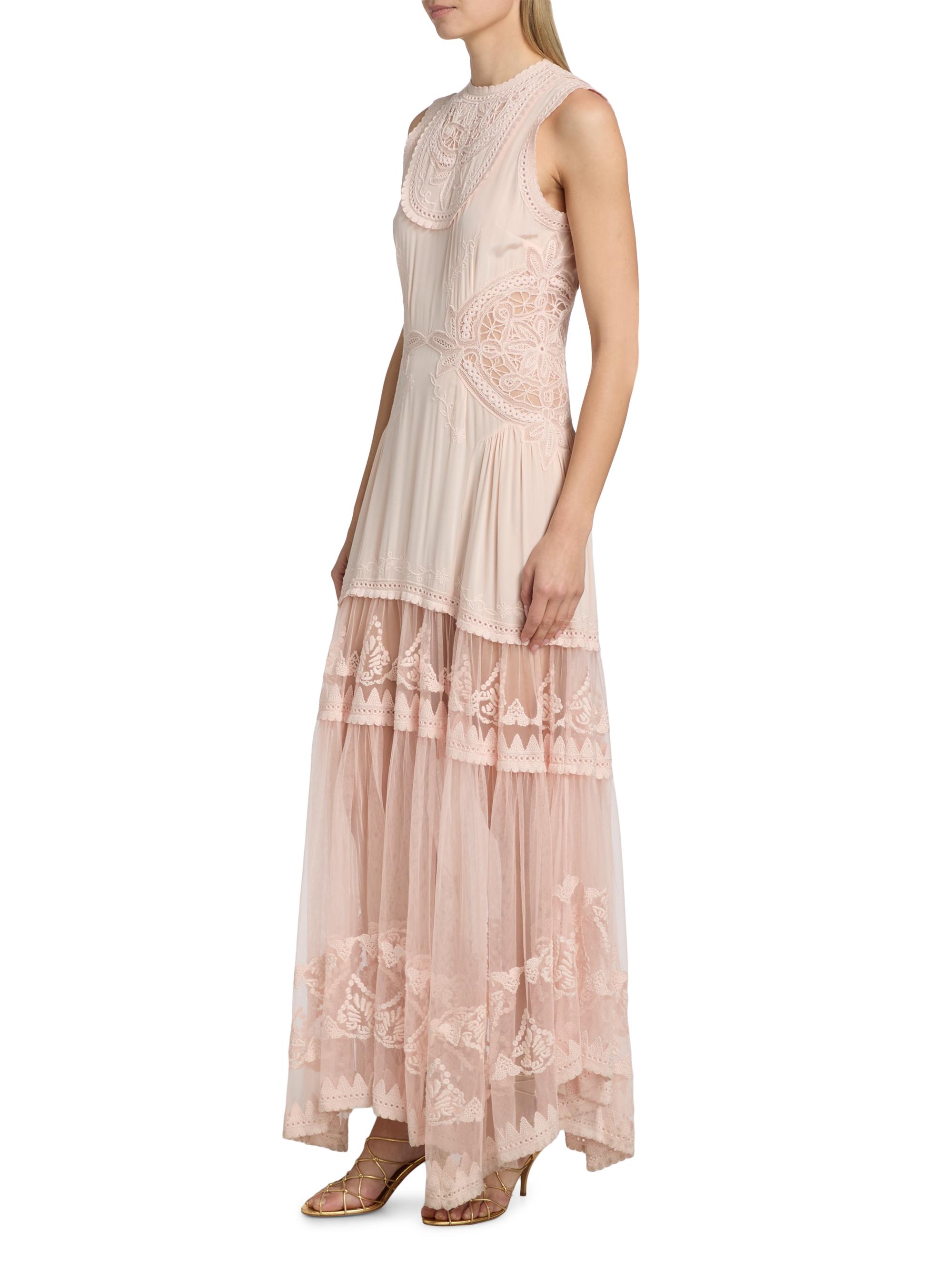 Ulla Johnson Women's Florence Embroidered Silk & Tulle Maxi Dress - Blush | Thumbnail 4