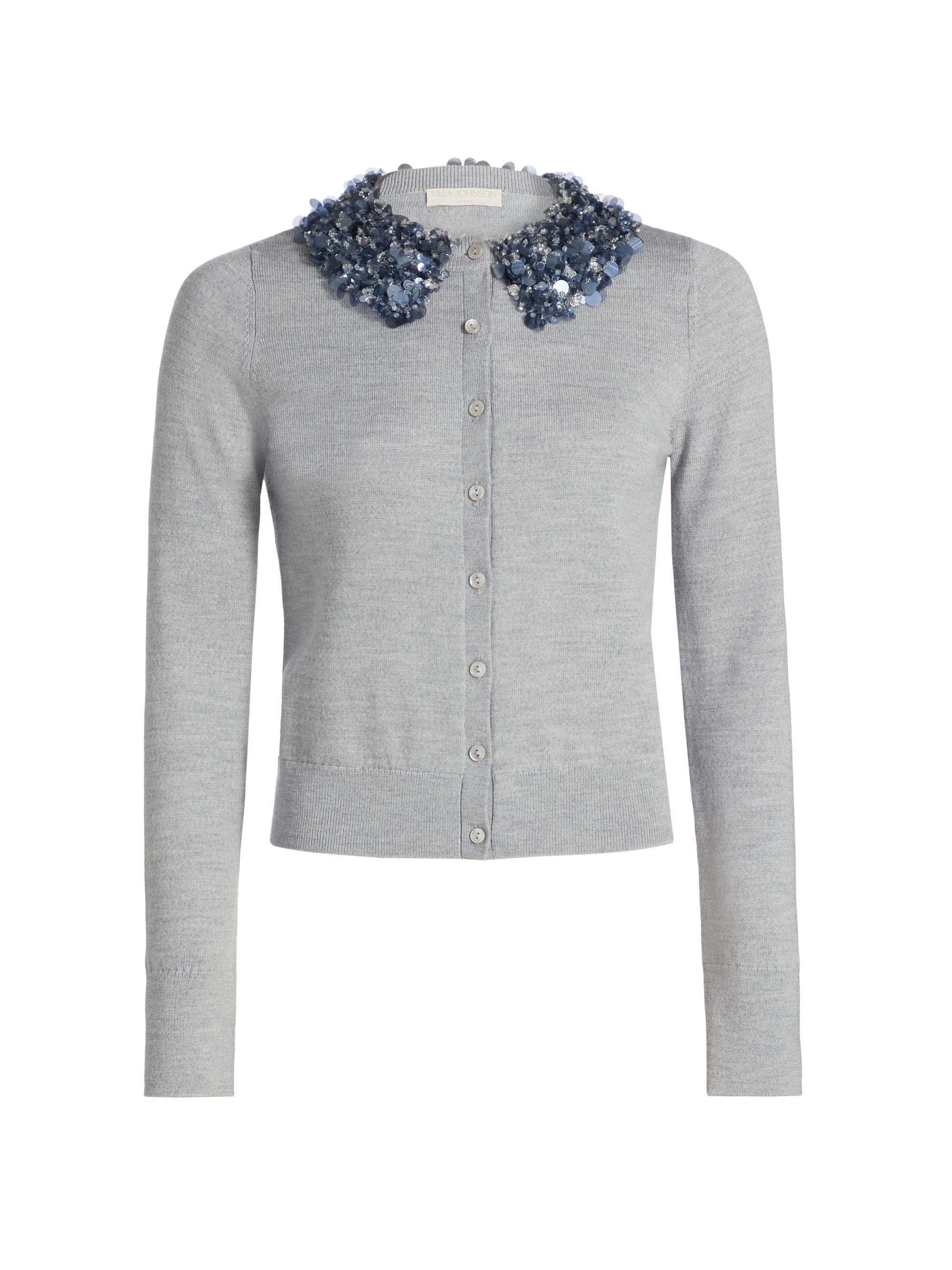 Ulla Johnson Women's Anna Embellished-Collar Merino Wool Cardigan - Ash