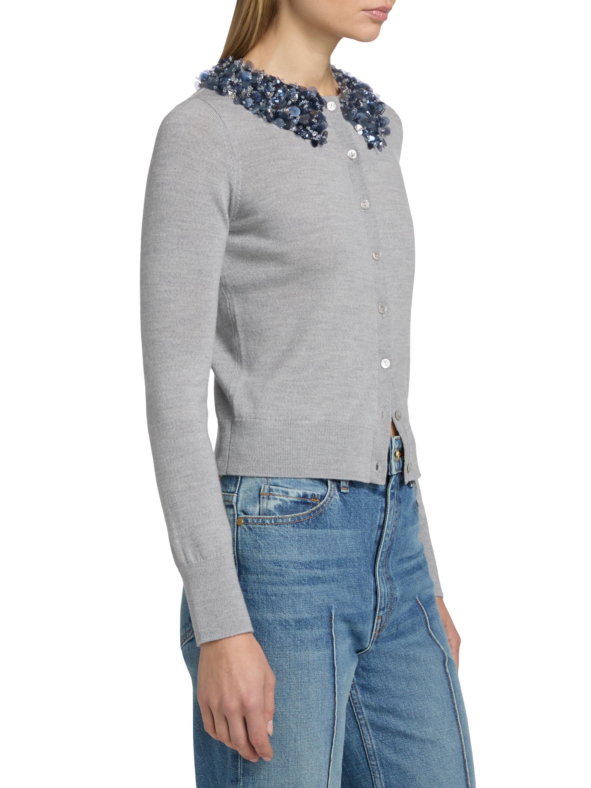 Ulla Johnson Women's Anna Embellished-Collar Merino Wool Cardigan - Ash | Thumbnail 4