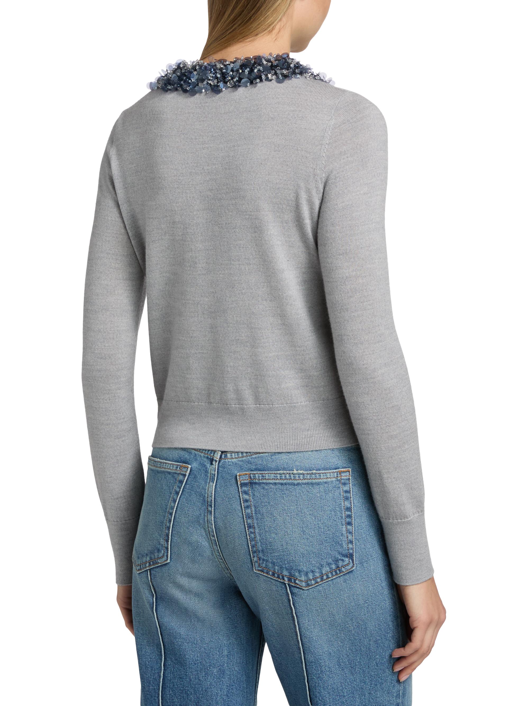 Ulla Johnson Women's Anna Embellished-Collar Merino Wool Cardigan - Ash | Thumbnail 5