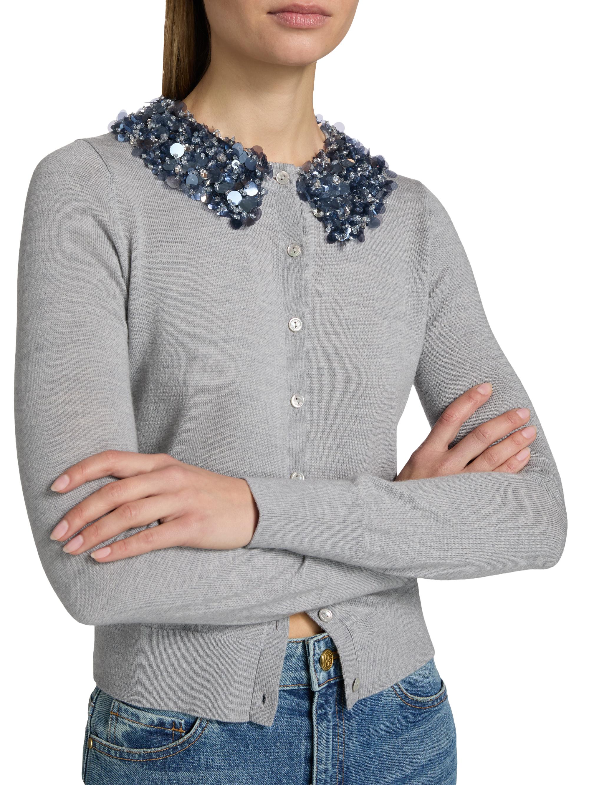 Ulla Johnson Women's Anna Embellished-Collar Merino Wool Cardigan - Ash | Thumbnail 6