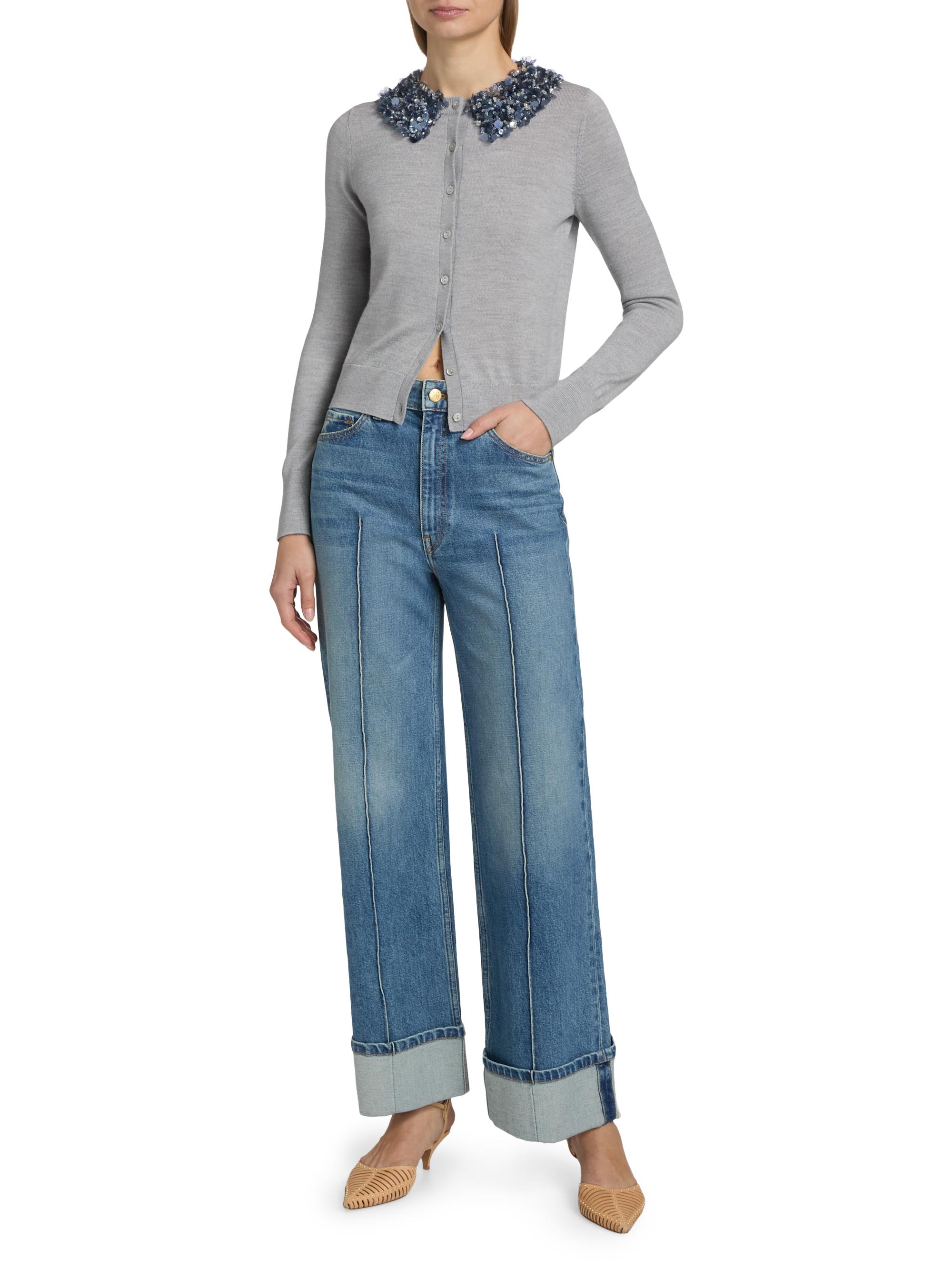 Ulla Johnson Women's Anna Embellished-Collar Merino Wool Cardigan - Ash | Thumbnail 2