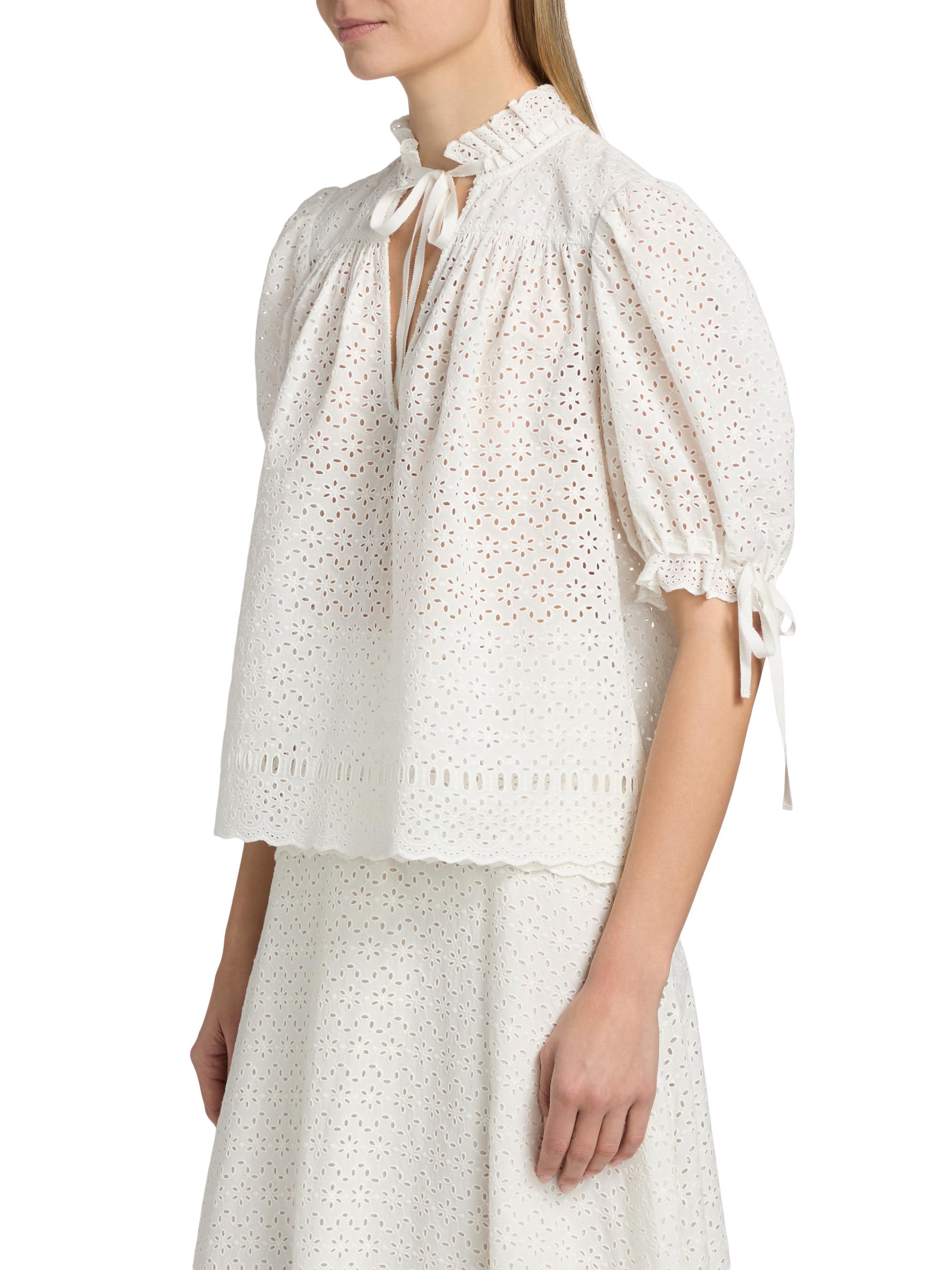 Ulla Johnson Women's Aloutte Eyelet Cotton Top - Pristine | Thumbnail 4