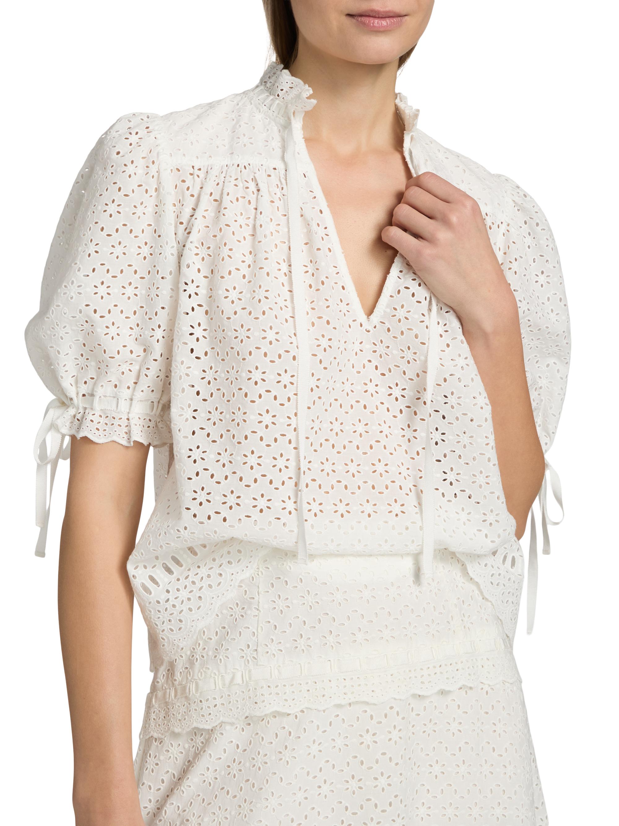 Ulla Johnson Women's Aloutte Eyelet Cotton Top - Pristine | Thumbnail 6