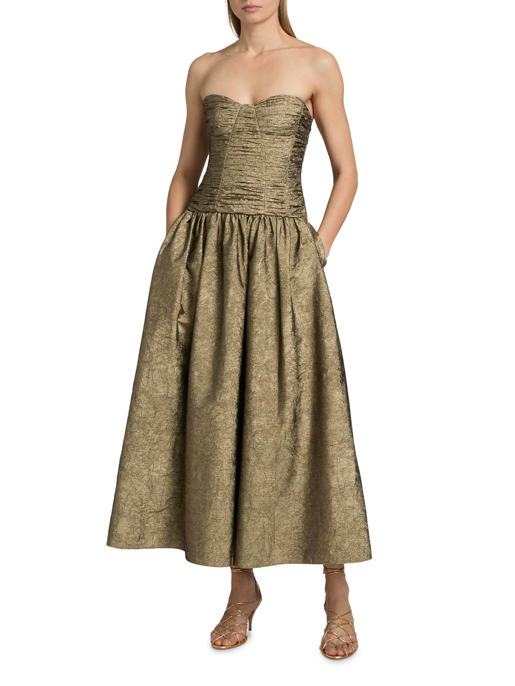 Ulla Johnson Women's Lumina Ruched Strapless Dress - Light Gold | Thumbnail 3