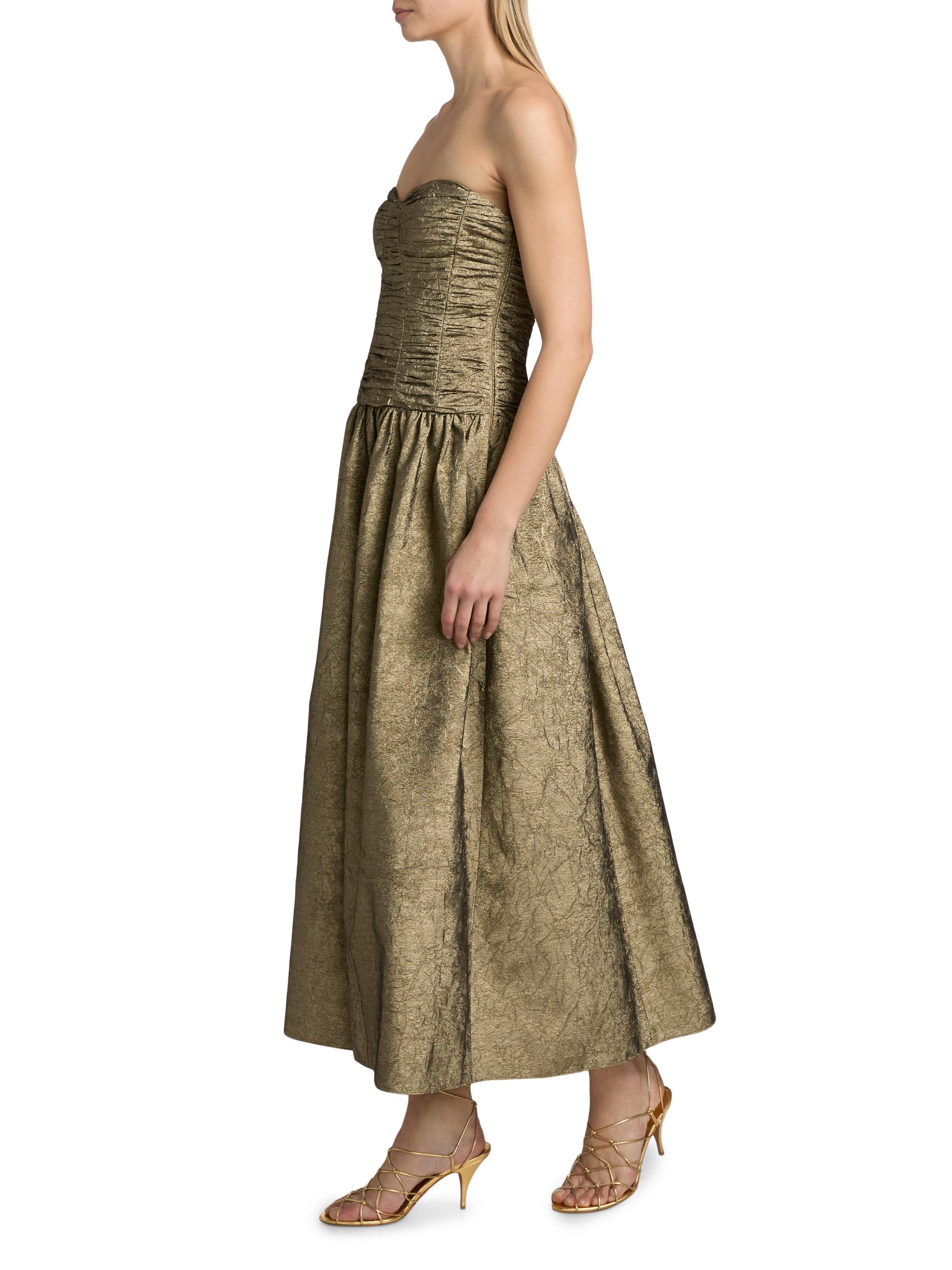 Ulla Johnson Women's Lumina Ruched Strapless Dress - Light Gold | Thumbnail 2
