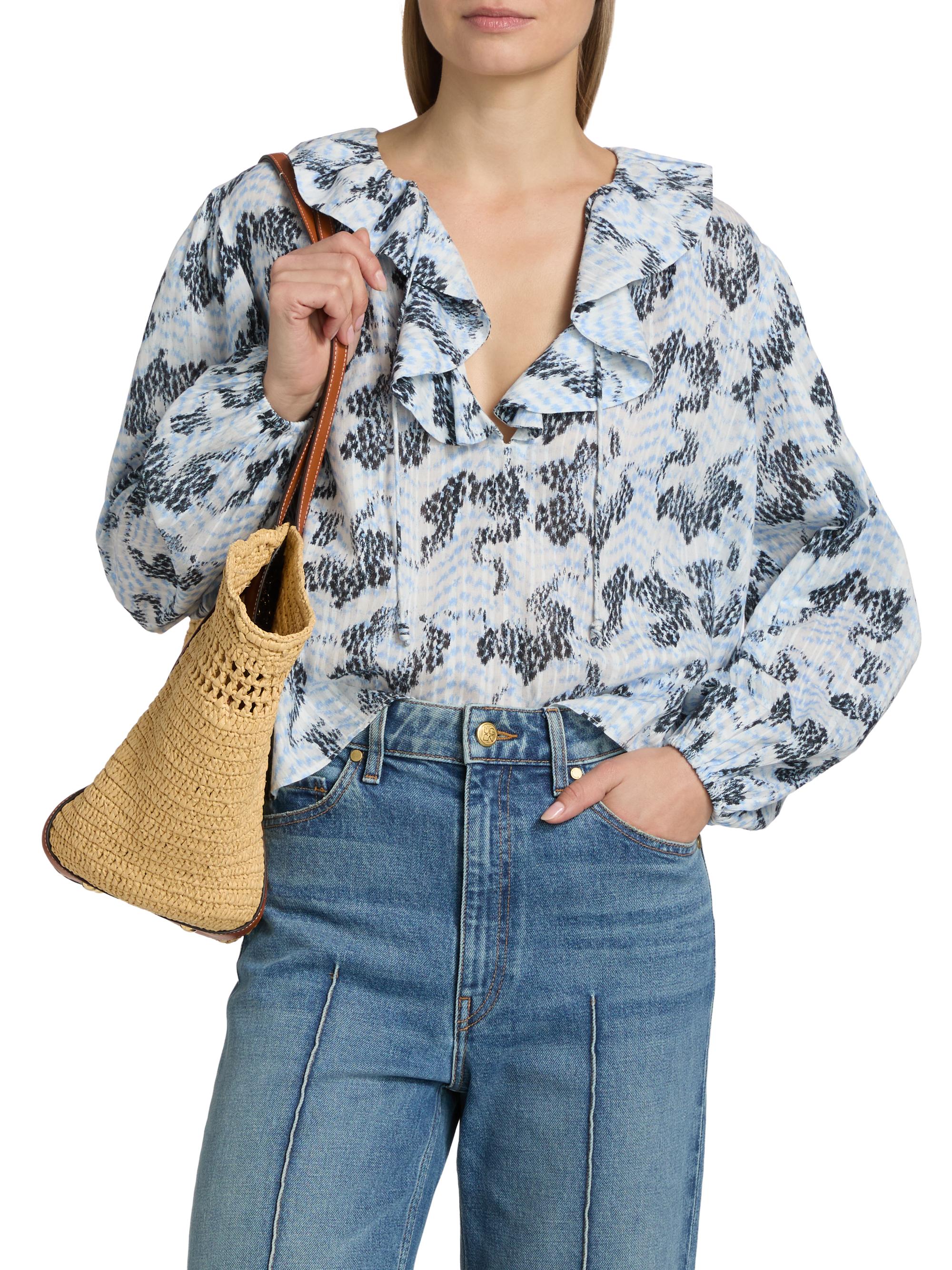 Ulla Johnson Women's Siena Snakeskin-Printed Cotton-Blend Top - Ciel | Thumbnail 3