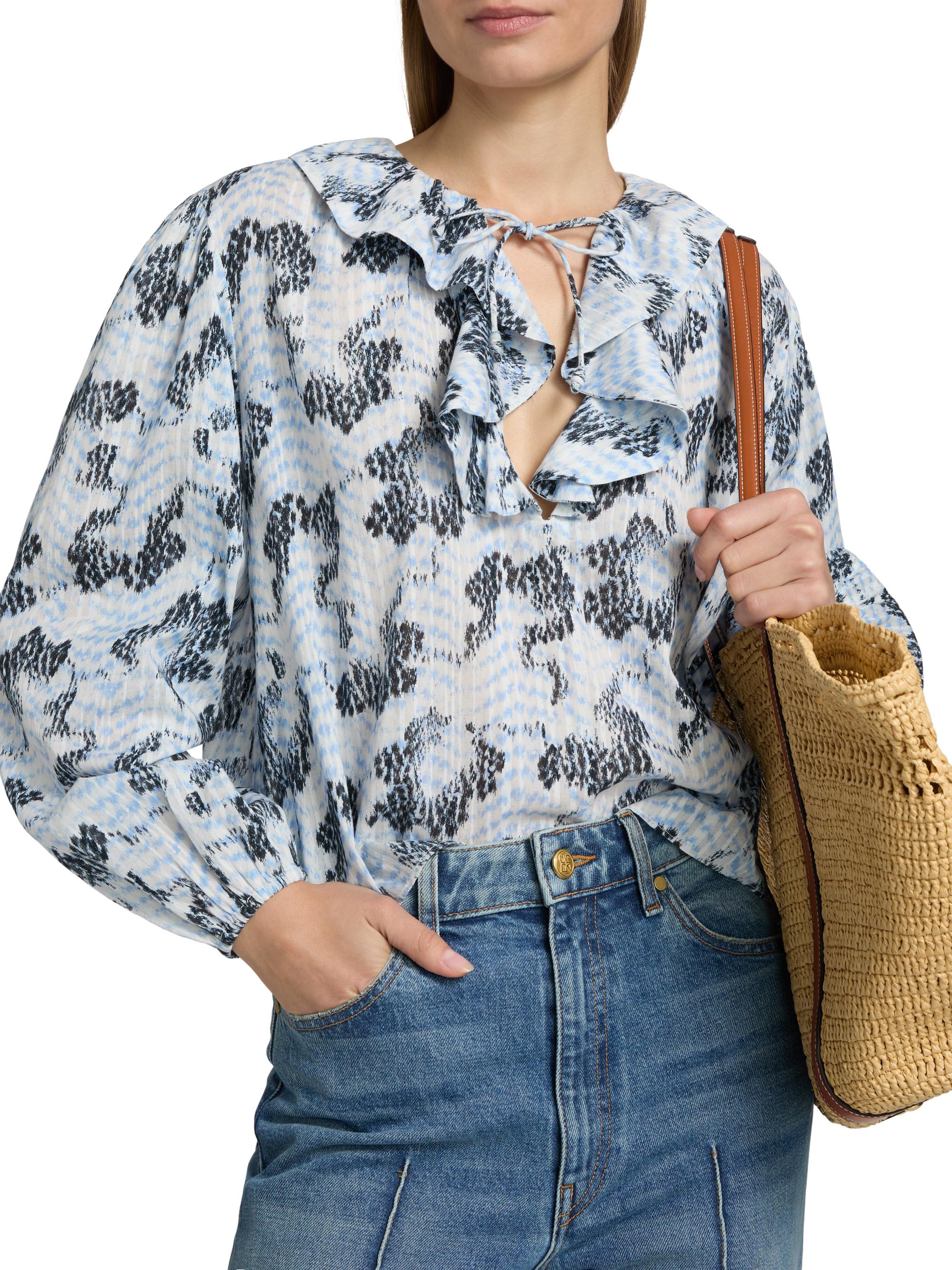 Ulla Johnson Women's Siena Snakeskin-Printed Cotton-Blend Top - Ciel | Thumbnail 6