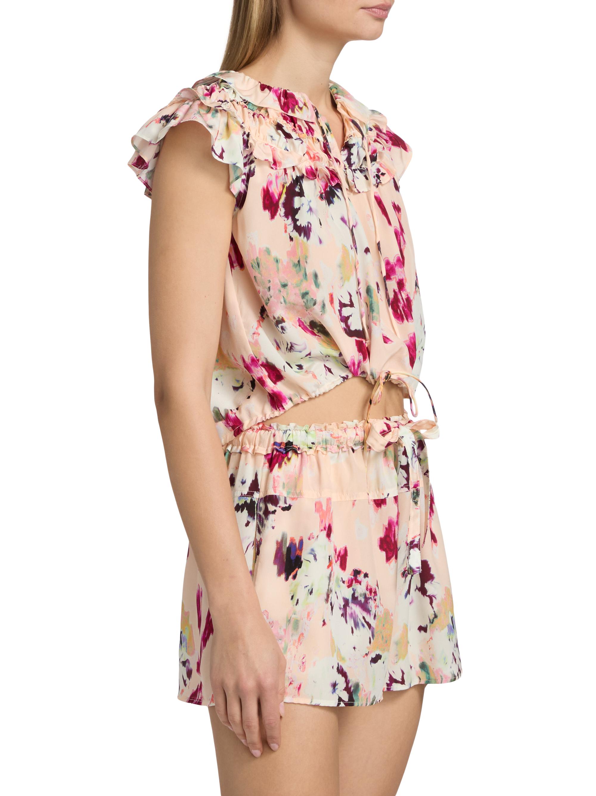 Ulla Johnson Women's Eleonore Ruffled Floral Silk Tieneck Top - Summer Garden | Thumbnail 4