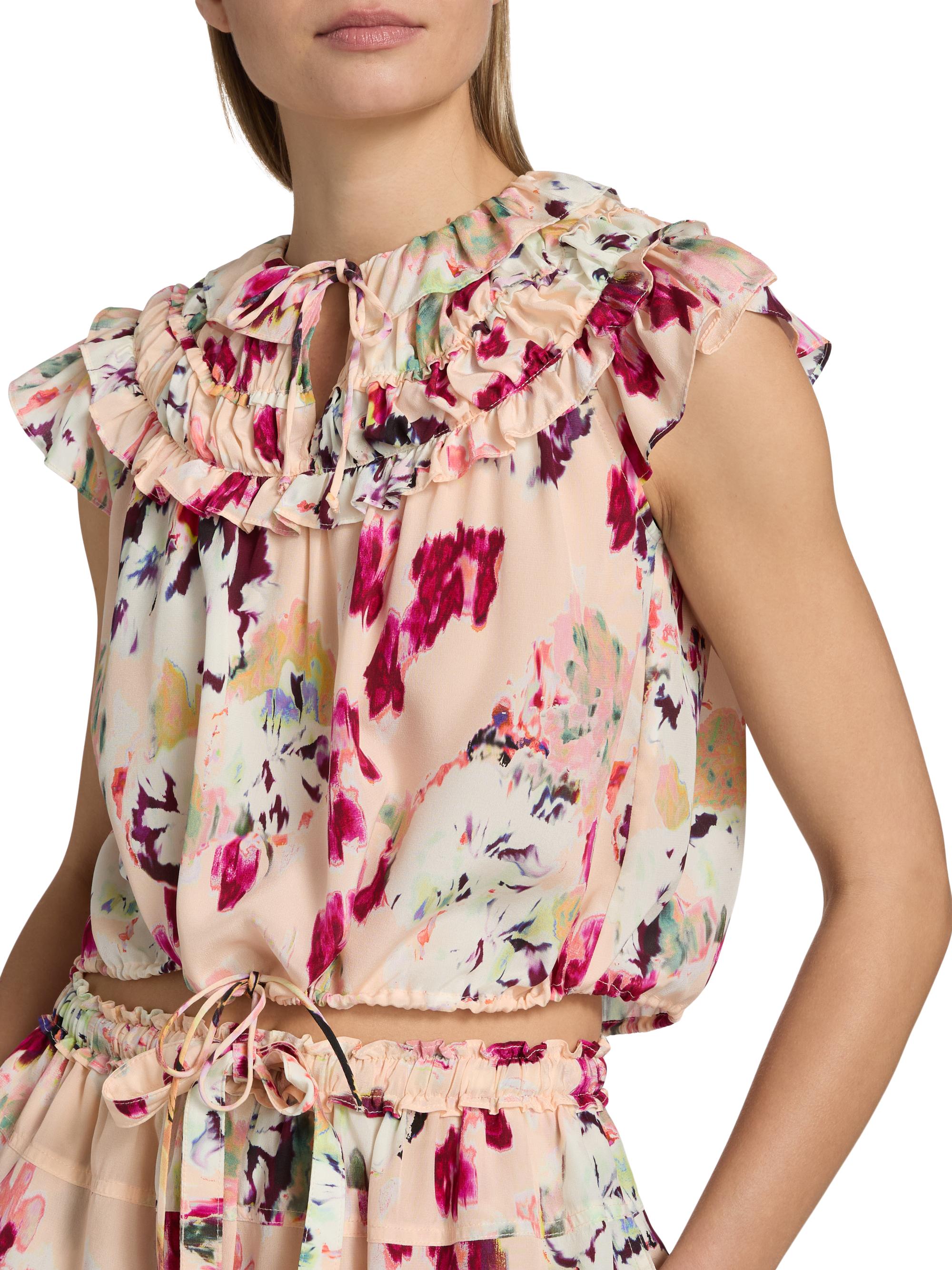 Ulla Johnson Women's Eleonore Ruffled Floral Silk Tieneck Top - Summer Garden | Thumbnail 6