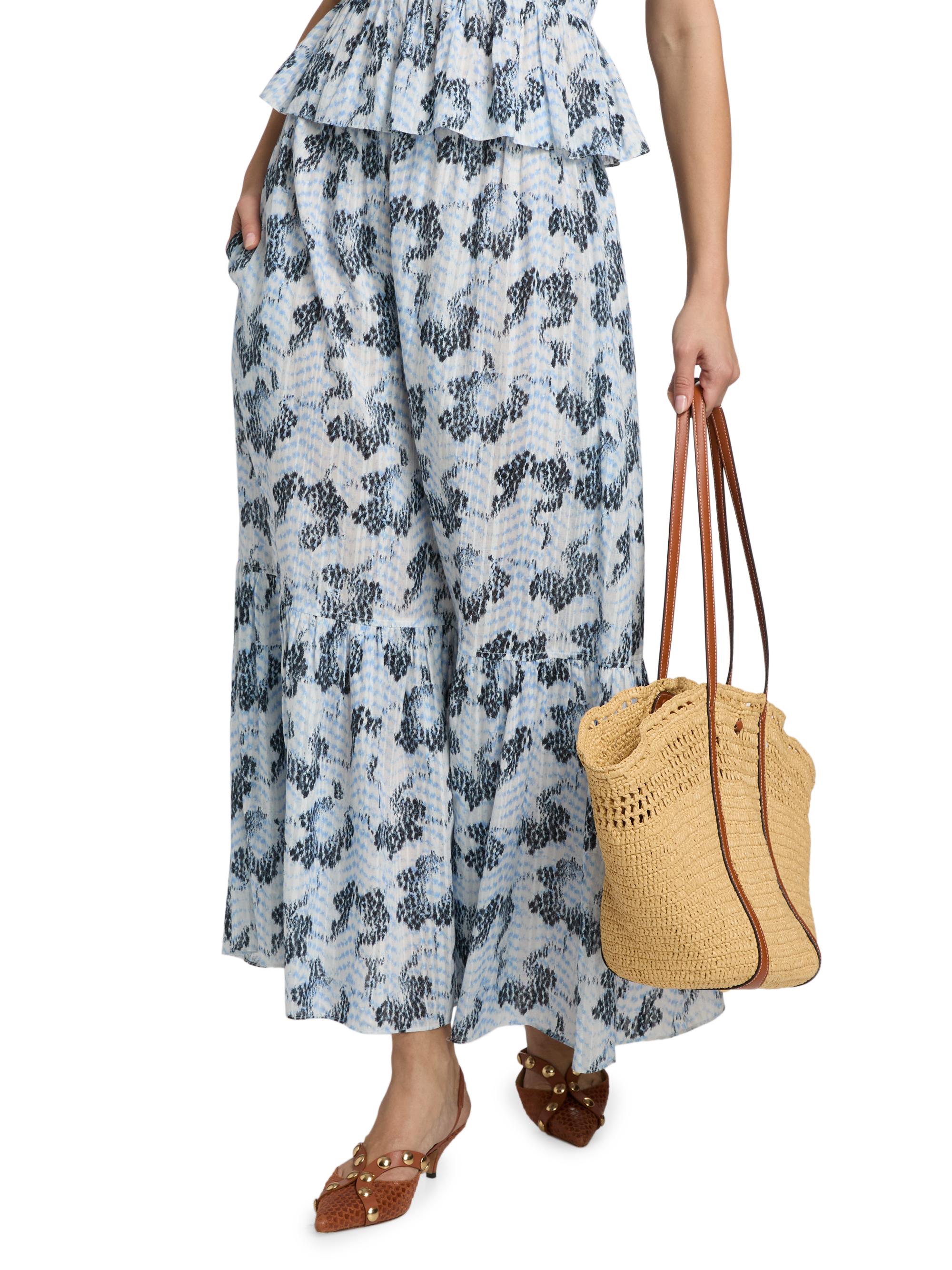 Ulla Johnson Women's Olina Printed Cotton A-Line Maxi Skirt - Ciel | Thumbnail 3