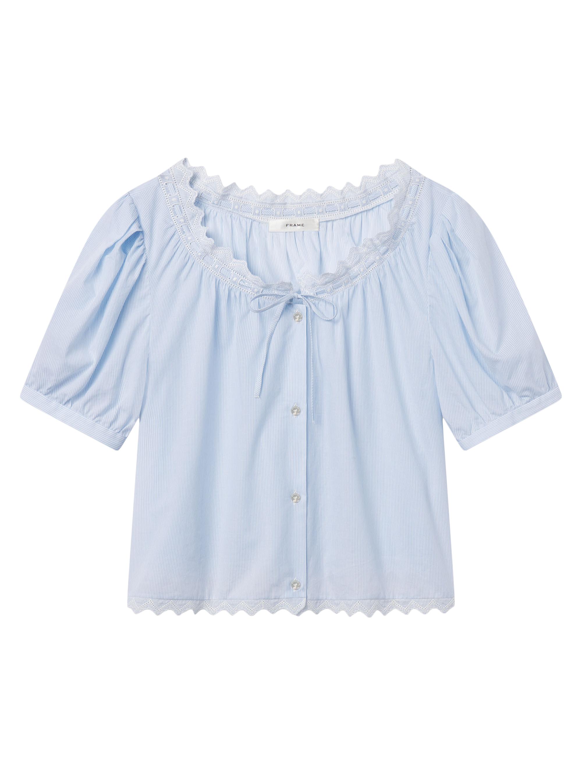 FRAME Women's The Serene Striped Cotton Top - Powder Blue Multi