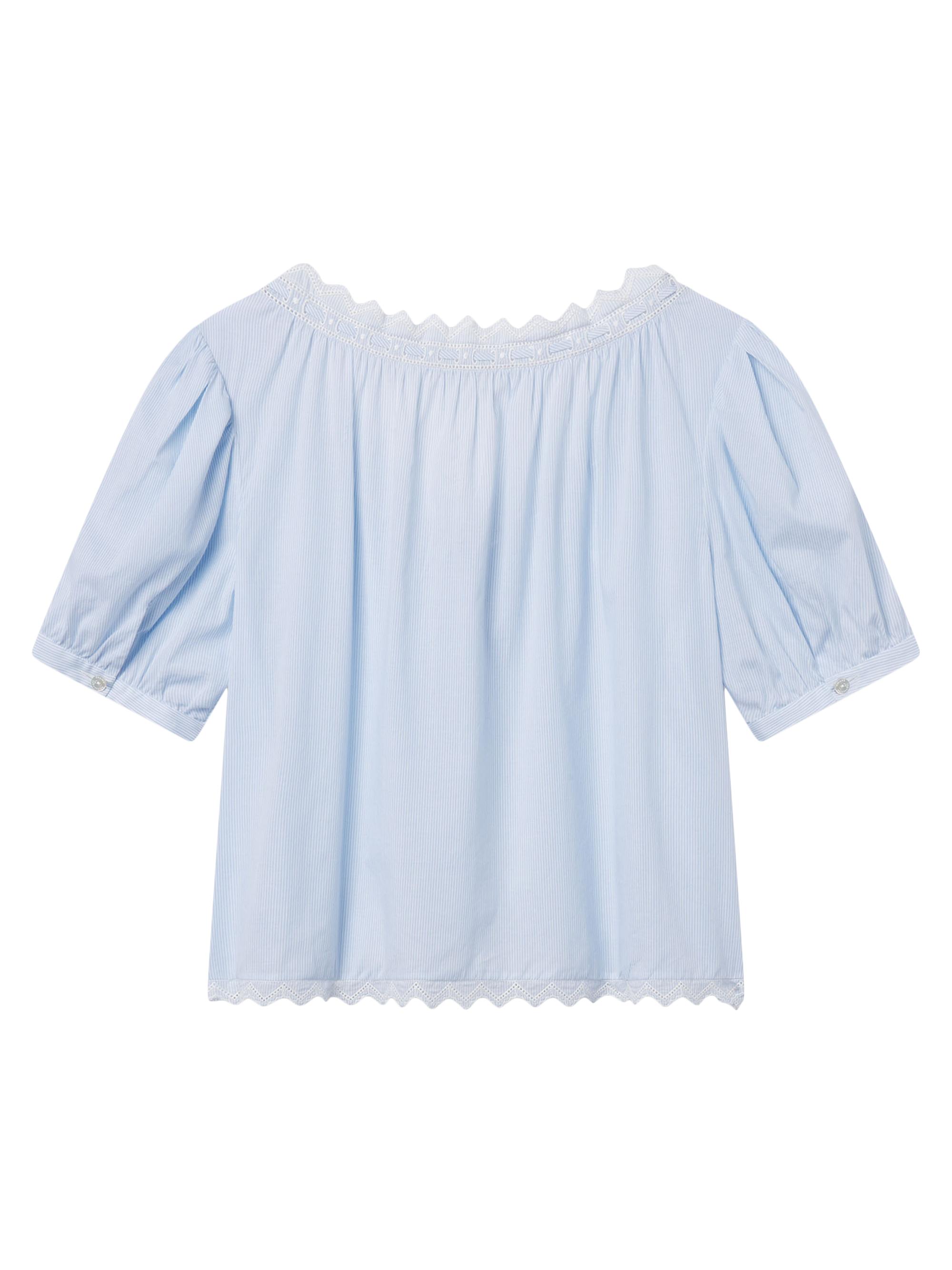 FRAME Women's The Serene Striped Cotton Top - Powder Blue Multi | Thumbnail 3