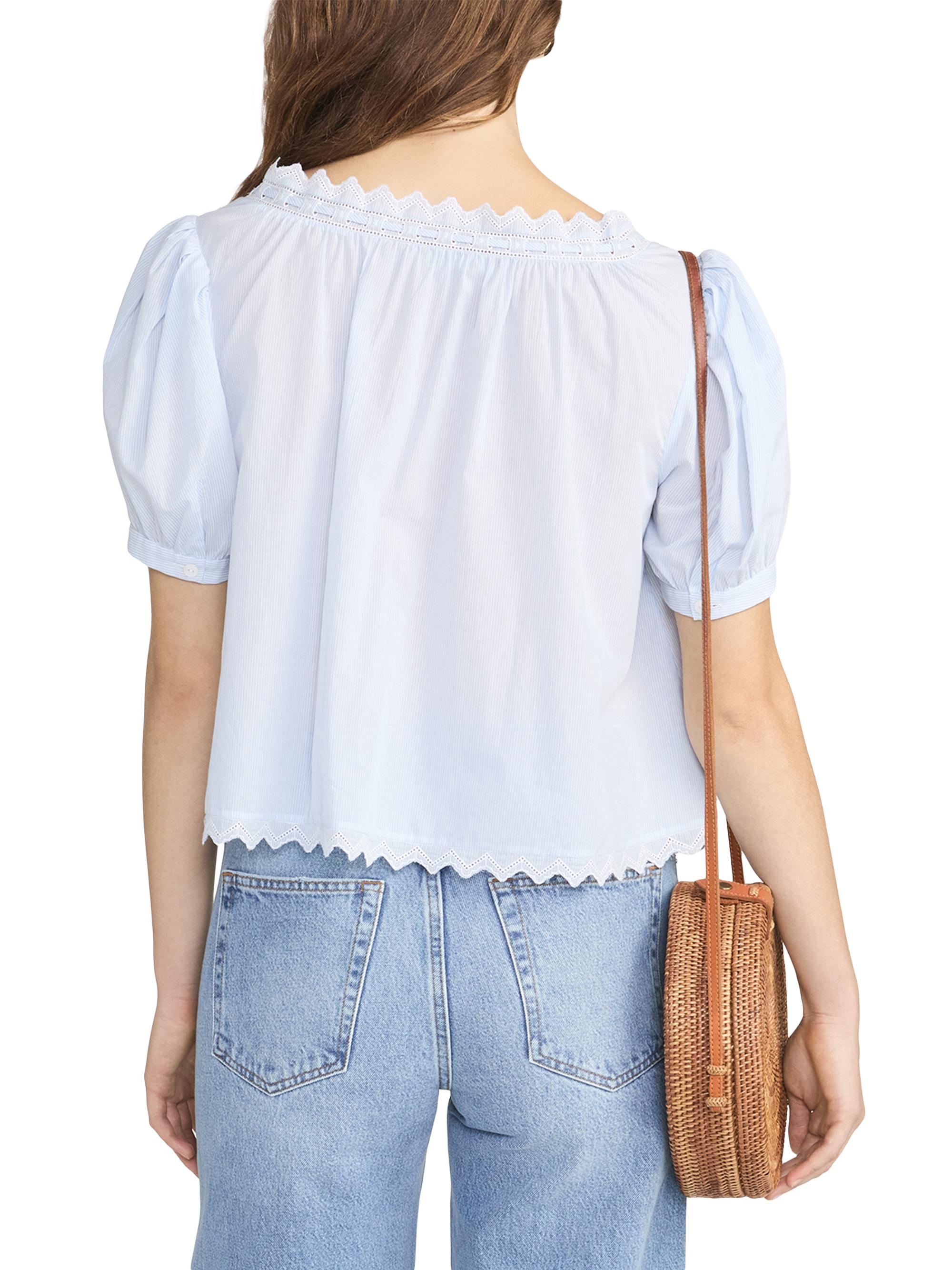 FRAME Women's The Serene Striped Cotton Top - Powder Blue Multi | Thumbnail 6