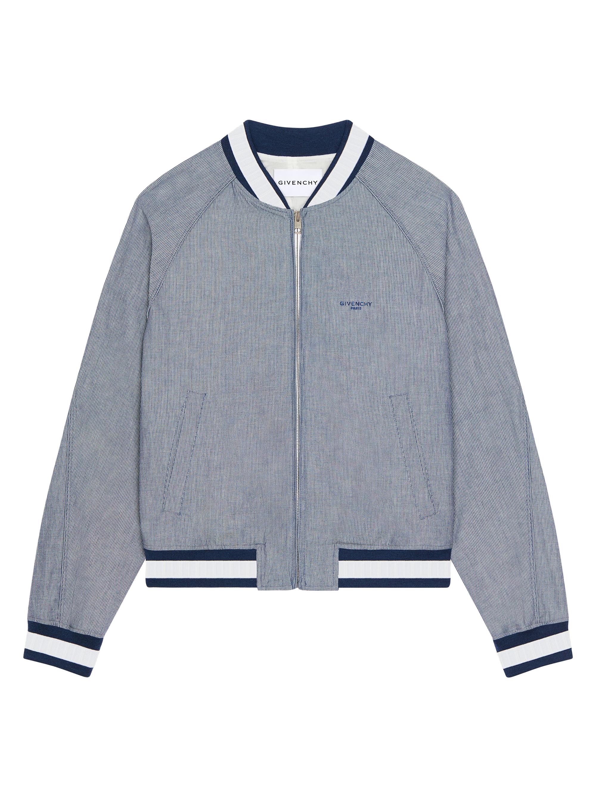 Givenchy Men's Striped Blouson Jacket in Cotton with Embroidery - White Blue | Thumbnail 5