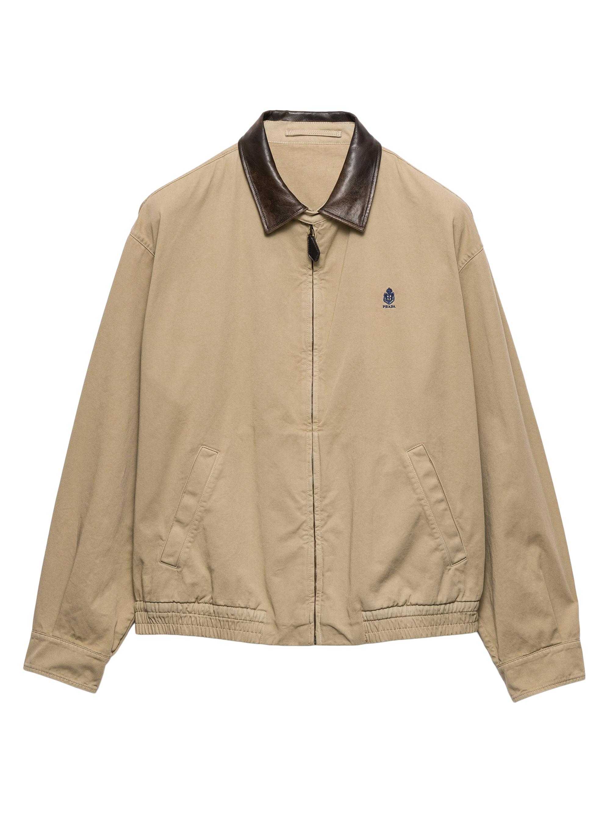 Prada Men's Cotton Jacket with Leather Details - Beige Khaki