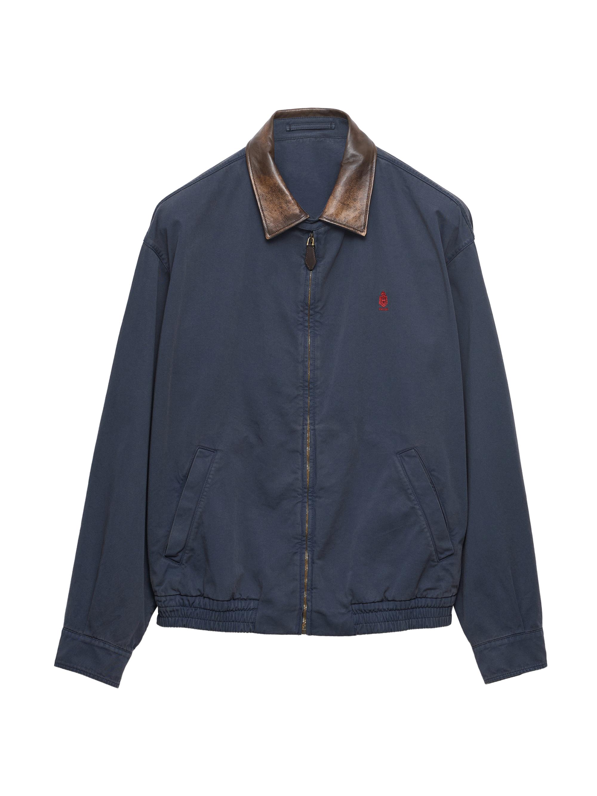 Prada Men's Cotton Jacket with Leather Details - Blue