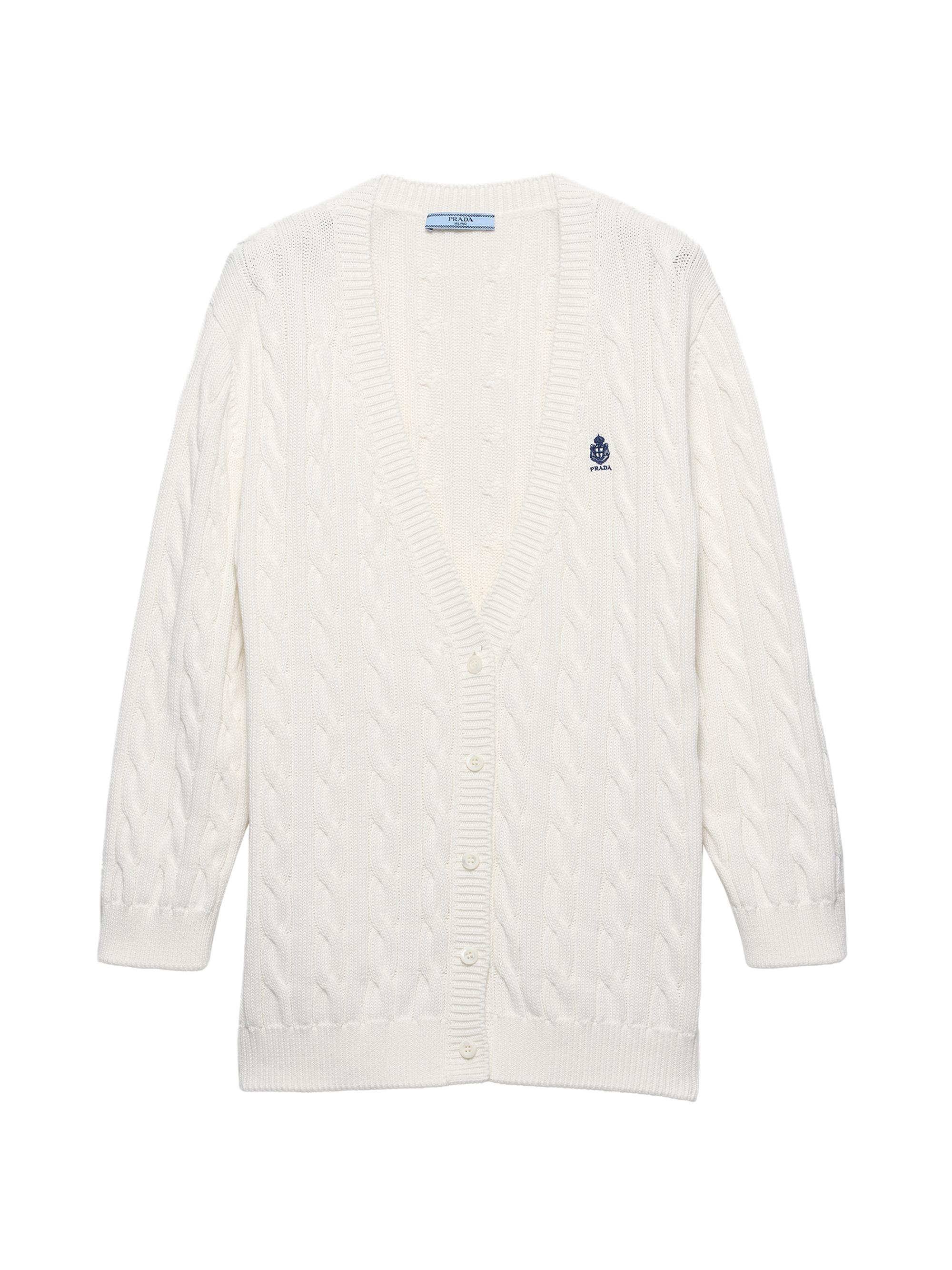 Prada Women's Cable-Knit Cotton Cardigan - White