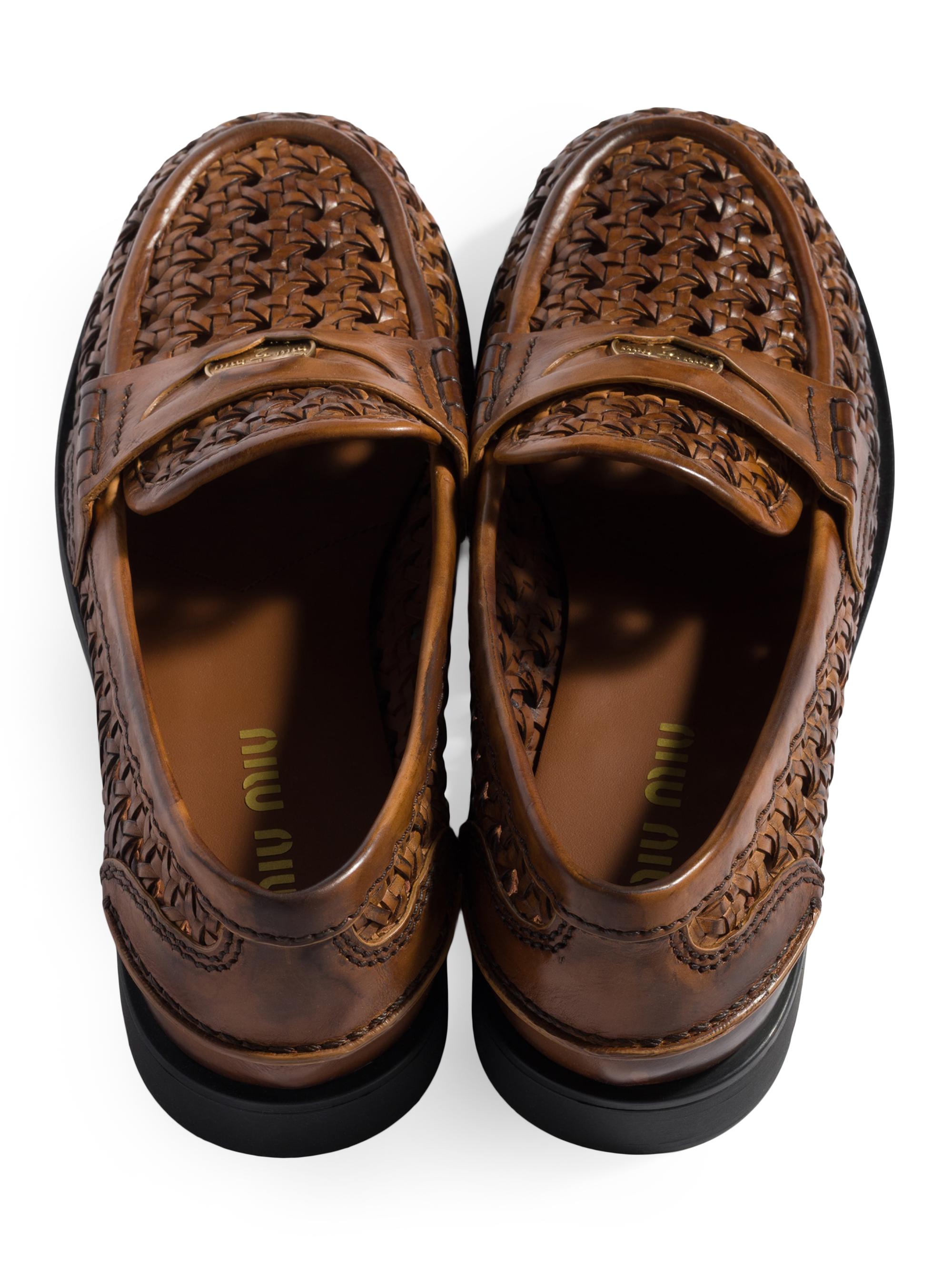 Miu Miu Woven Leather Loafers | Saks Fifth Avenue