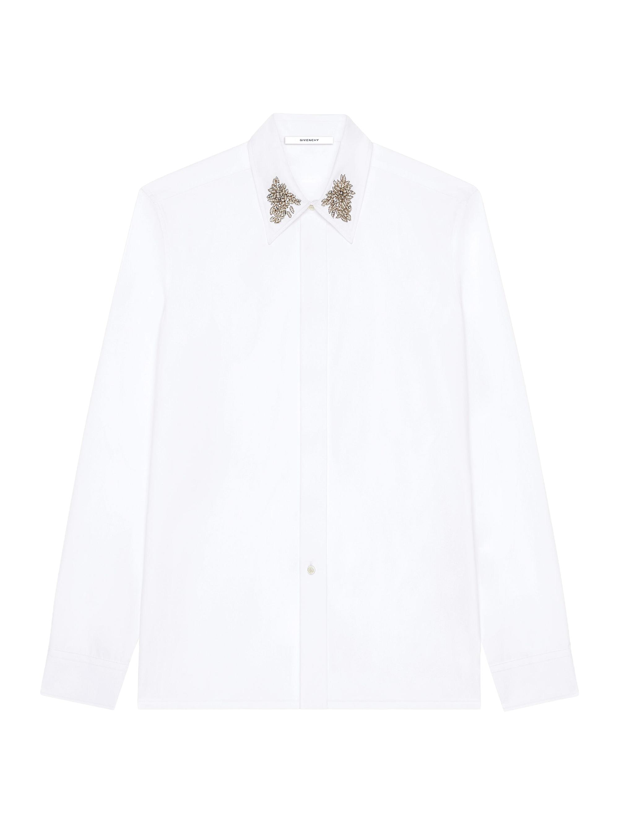 Givenchy Men's Slim Shirt in Poplin with Crystals Embroidered Collar - White | Thumbnail 8