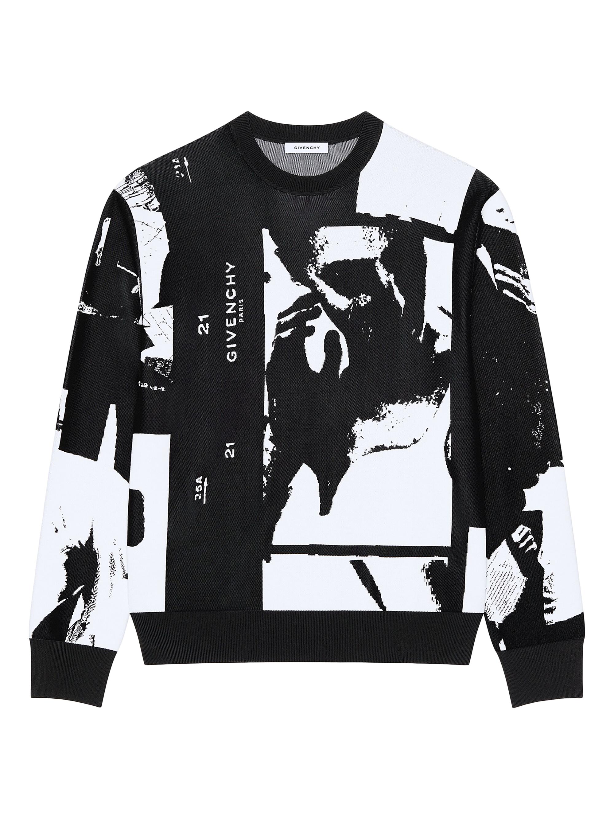 Givenchy Men's Sweater in Knit with Photographic Negative Jacquard - Black White