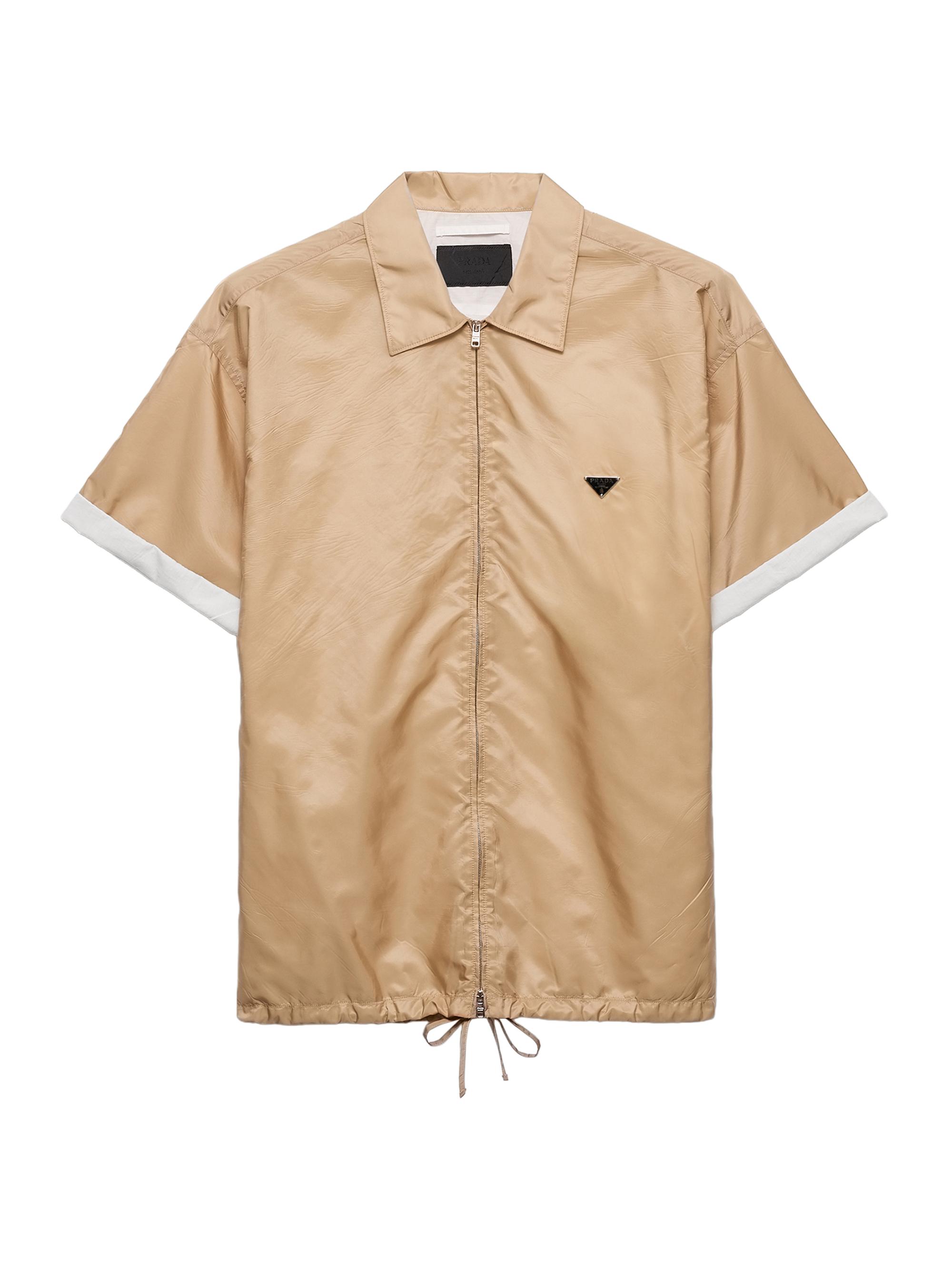 Prada Men's Short-Sleeved Re-Nylon Zipper Shirt - Brown