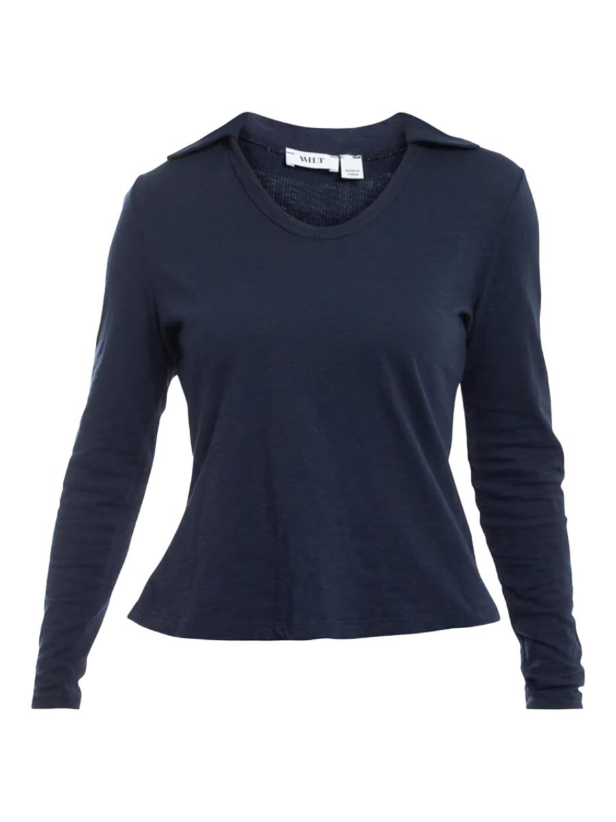 Wilt Women's Scoop Neck Long Sleeve Polo Shirt In Blue