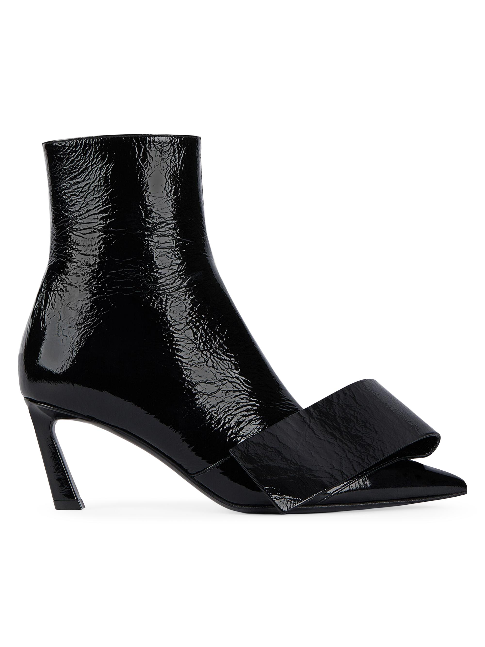 Givenchy Women's Twisted Ribbon Ankle Boots in Shiny Naplack Leather - Black - Women's Clothing