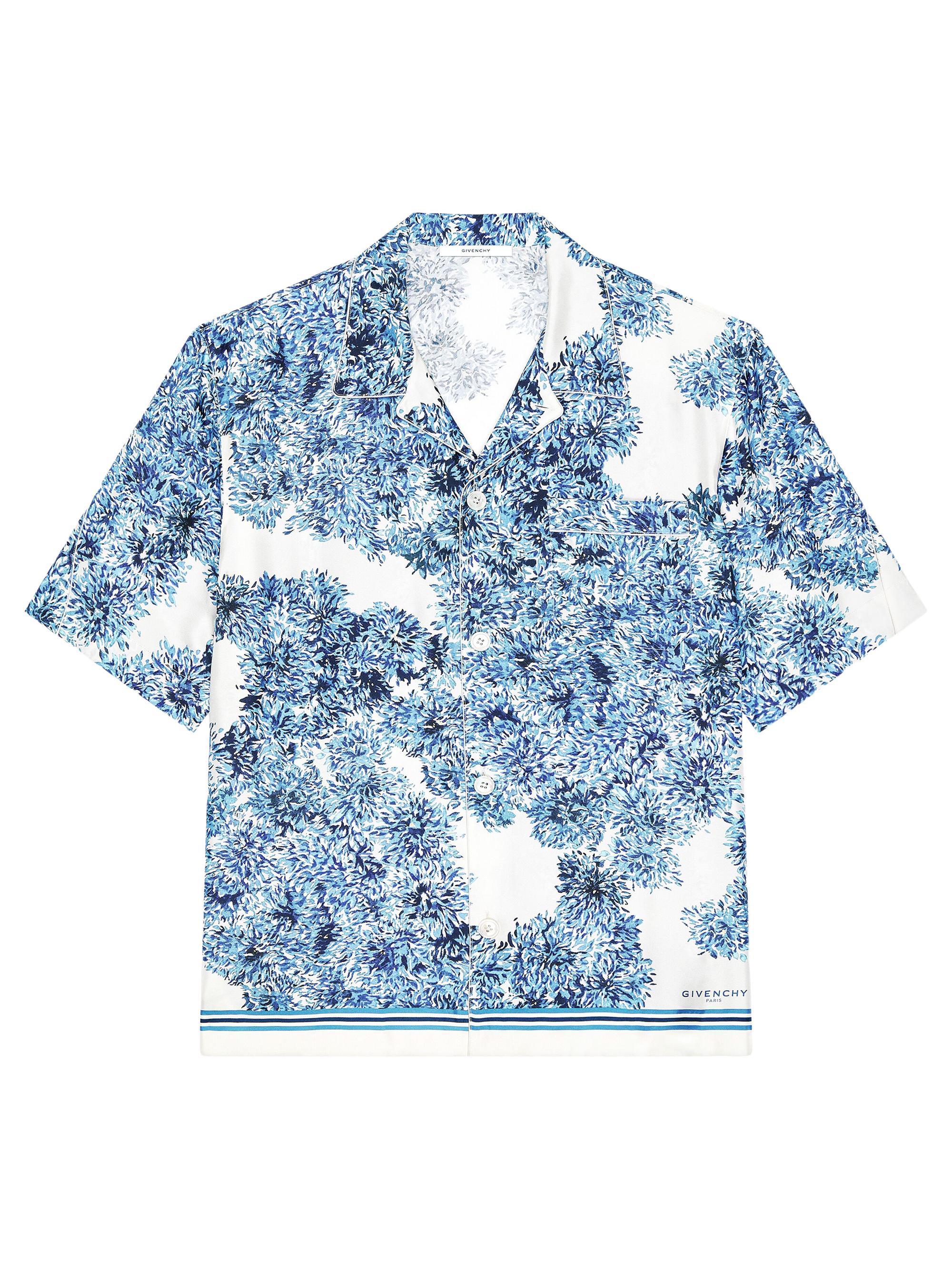 Givenchy Men's Couture Seam Shirt in Silk with Pompom Print - Blue | Thumbnail 5