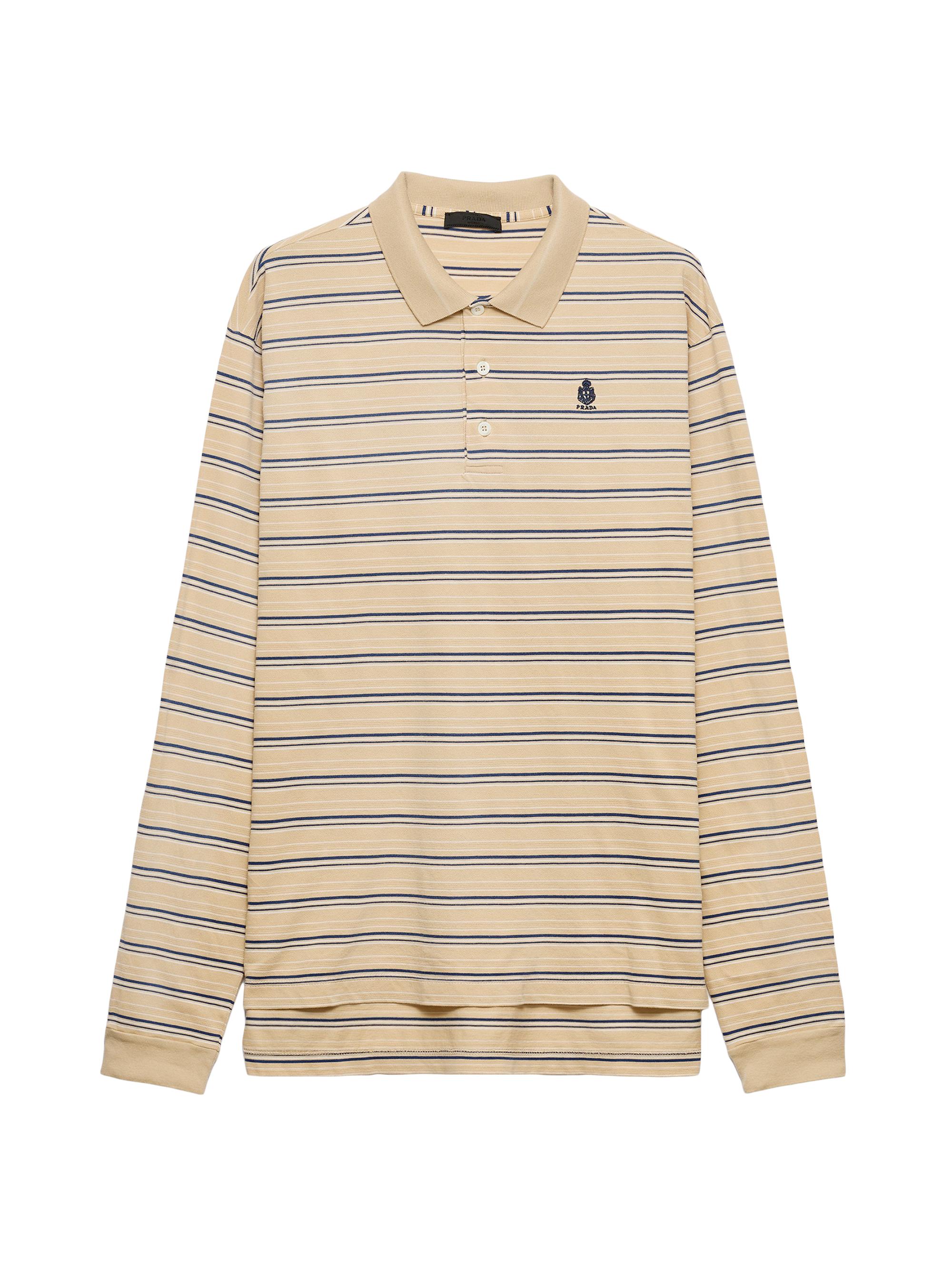 Prada Men's Striped Cotton Piqué Polo Shirt - Beige Khaki