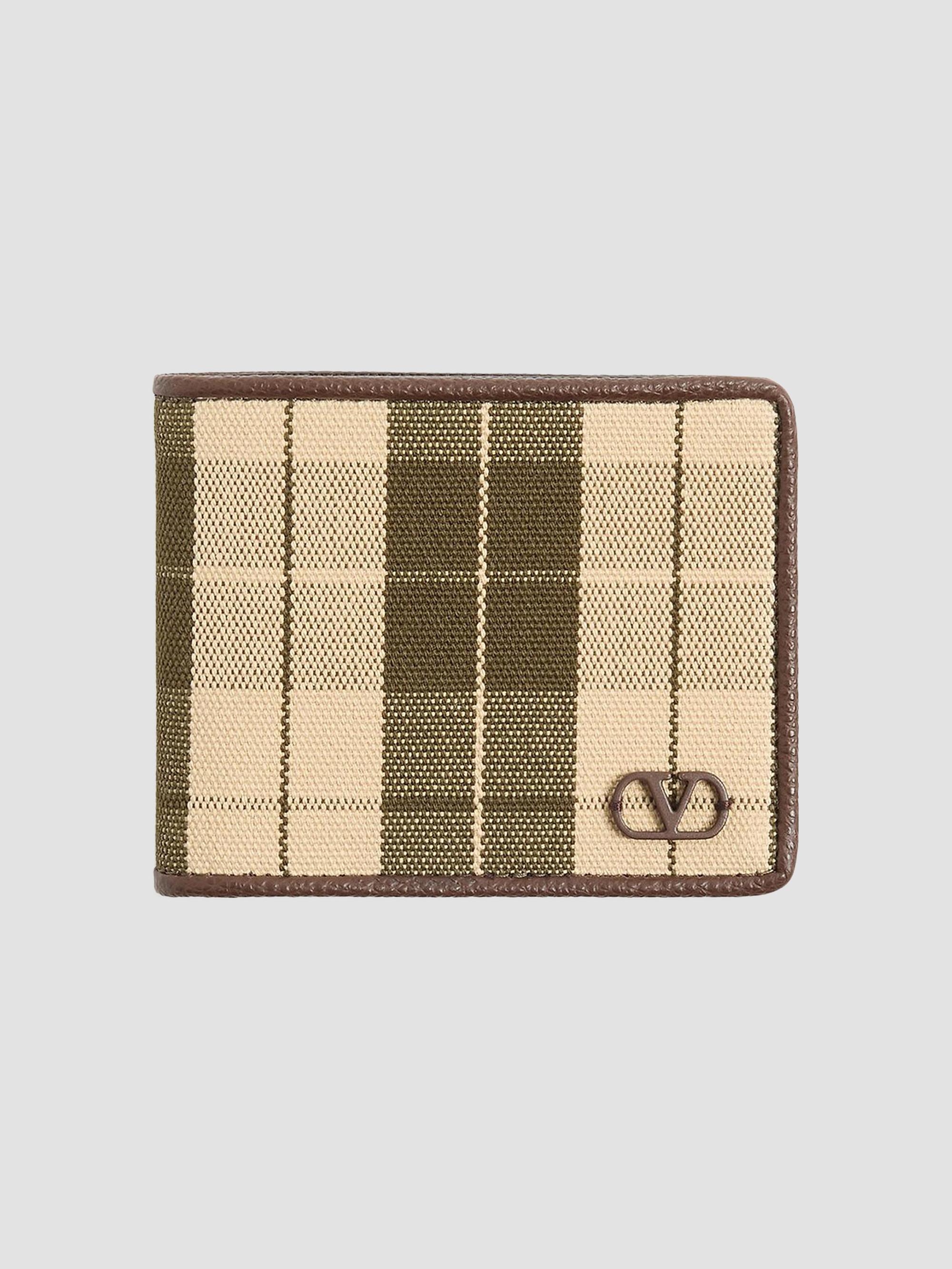 Valentino Garavani Men's VLogo Signature Wallet in Checked Fabric - Green Beige | Thumbnail 6