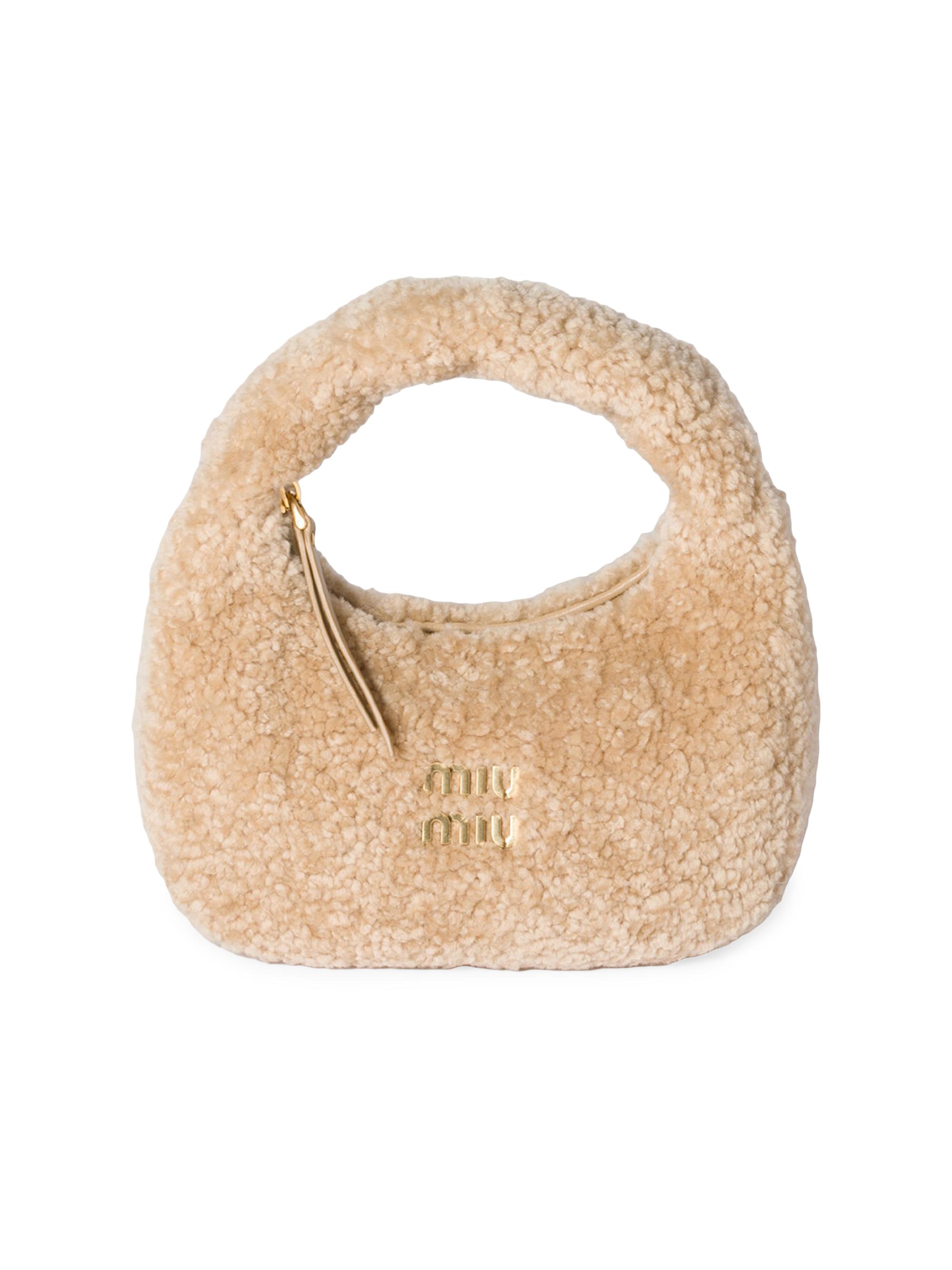 Miu Miu Women's Wander Shearling Top Handle Bag - Beige Khaki | Thumbnail 6