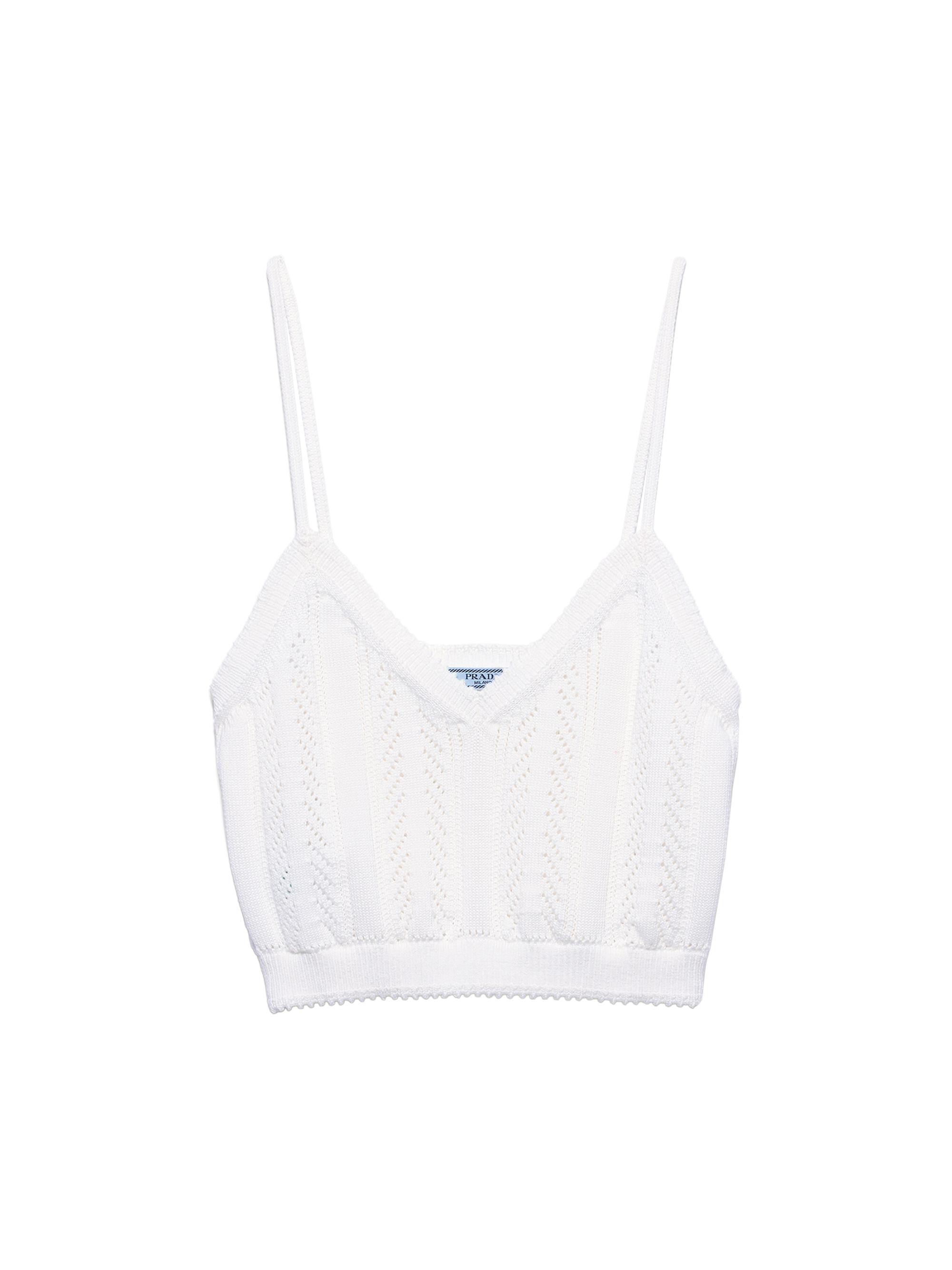 Prada Women's Openwork Cotton Crop Top - White