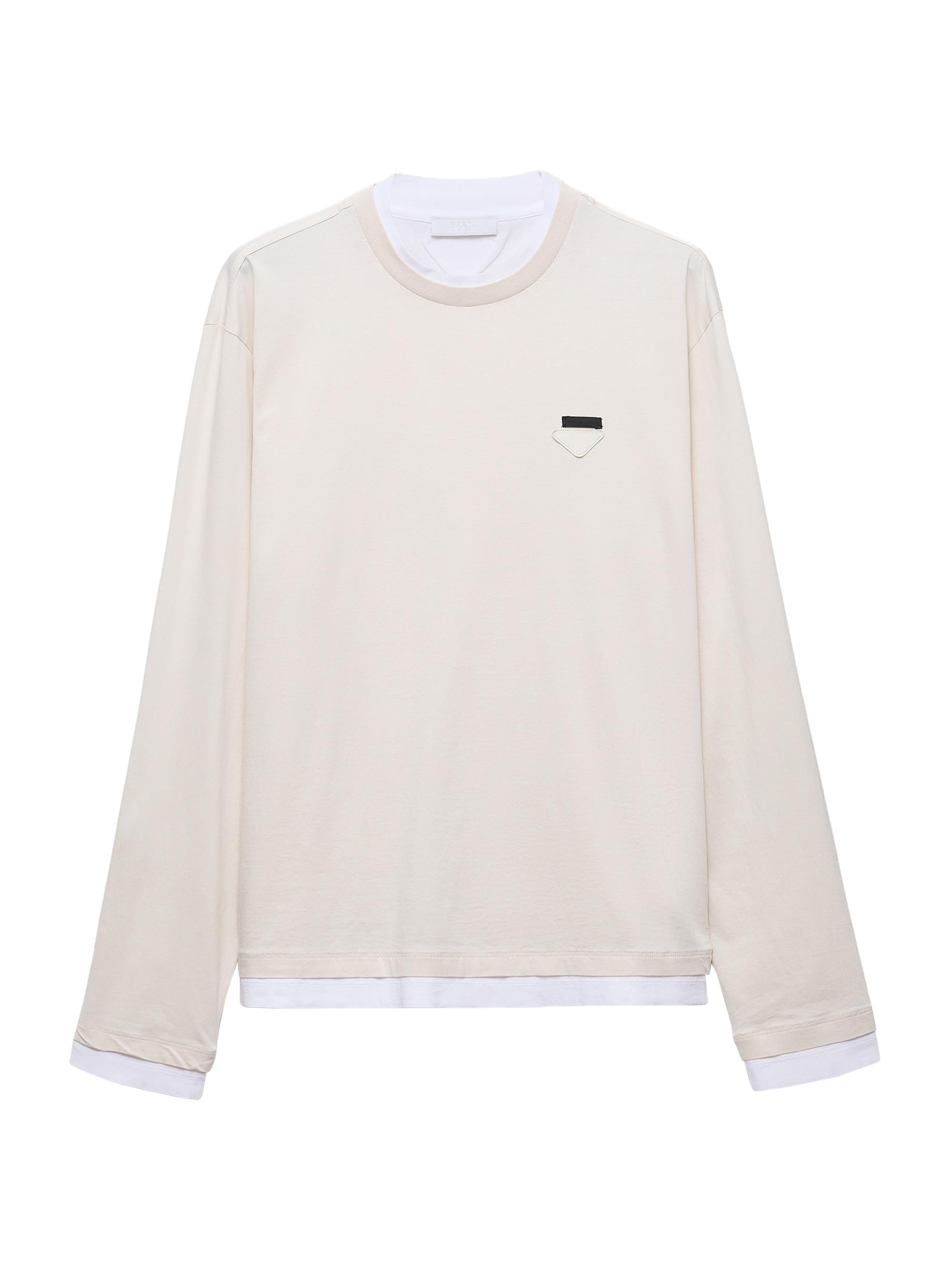 Prada Men's Long-Sleeved Cotton T-Shirt - Beige Khaki