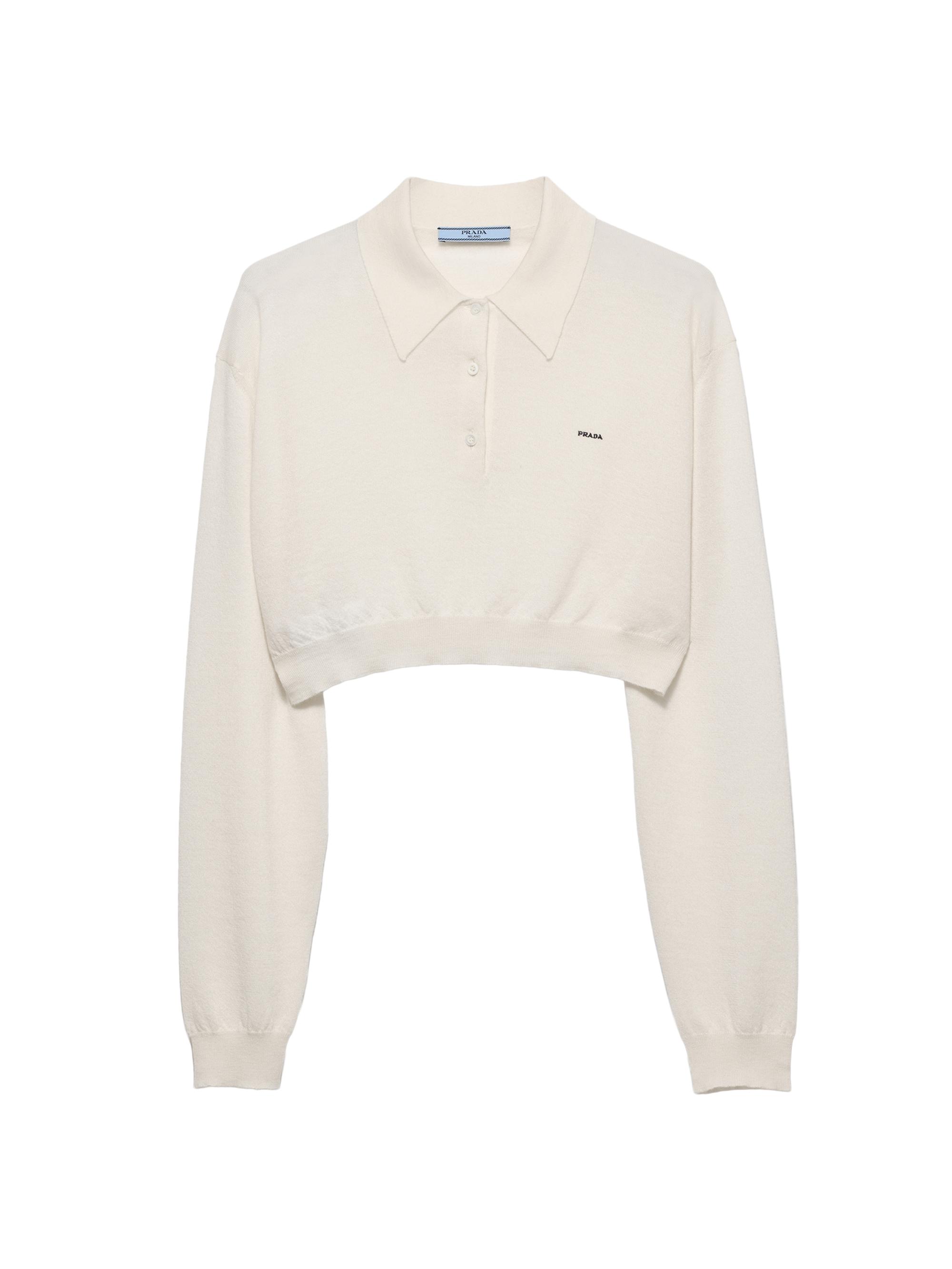 Prada Women's Cropped Cashmere Polo Shirt - White