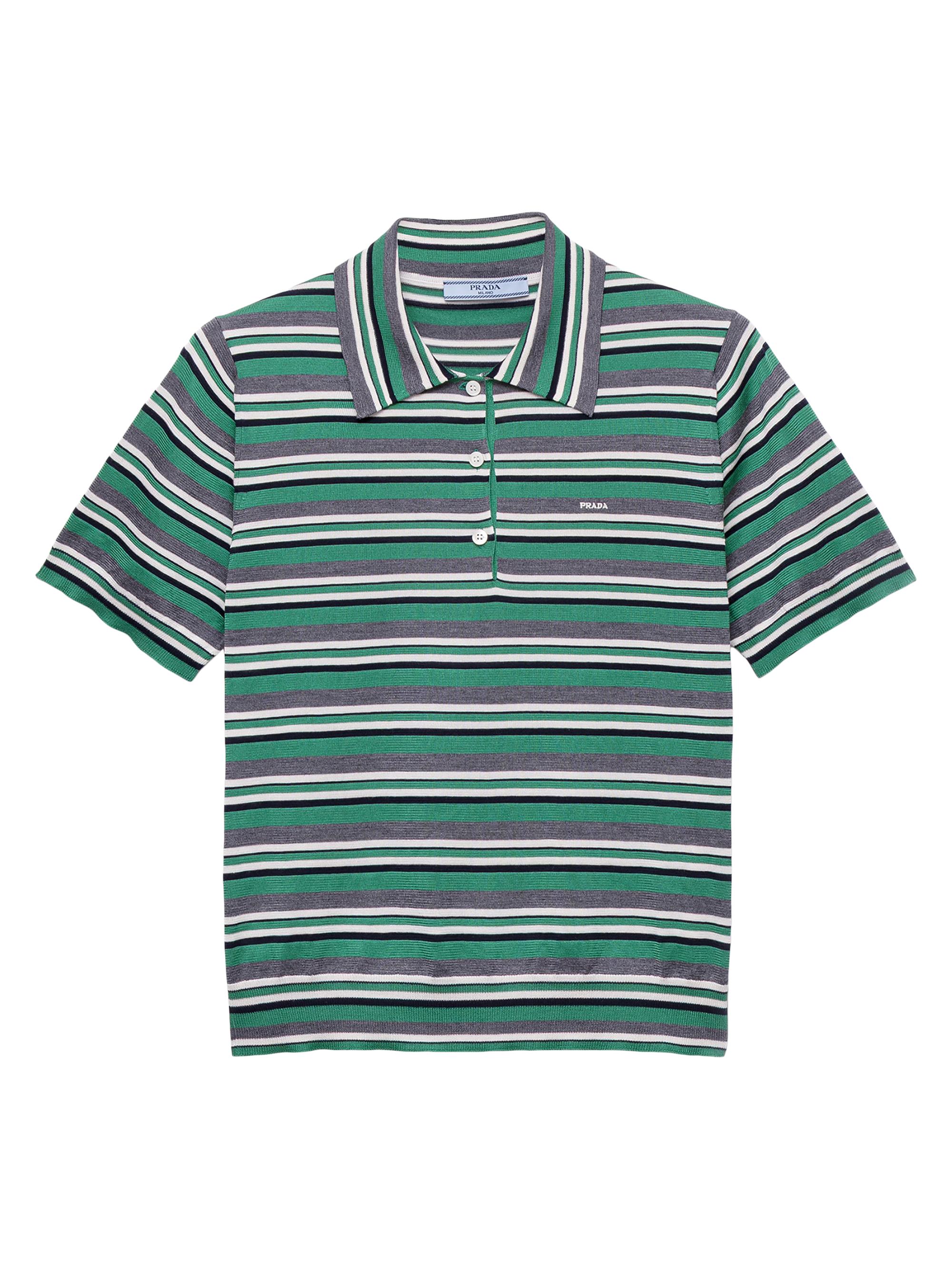 Prada Women's Short-Sleeved Striped Cotton Polo Shirt - Green