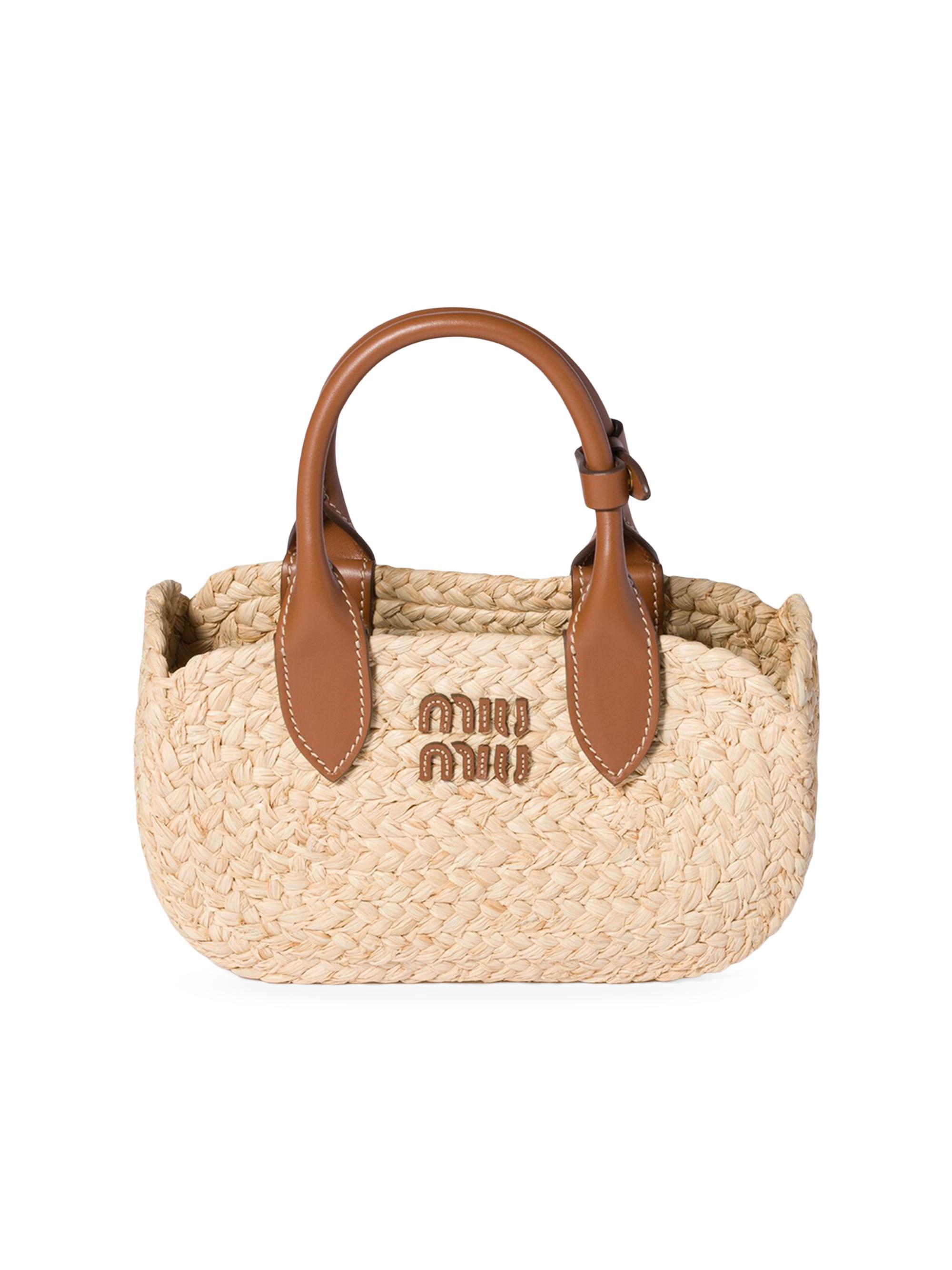 Miu Miu Women's Raffia Top Handle Bag - Beige Khaki