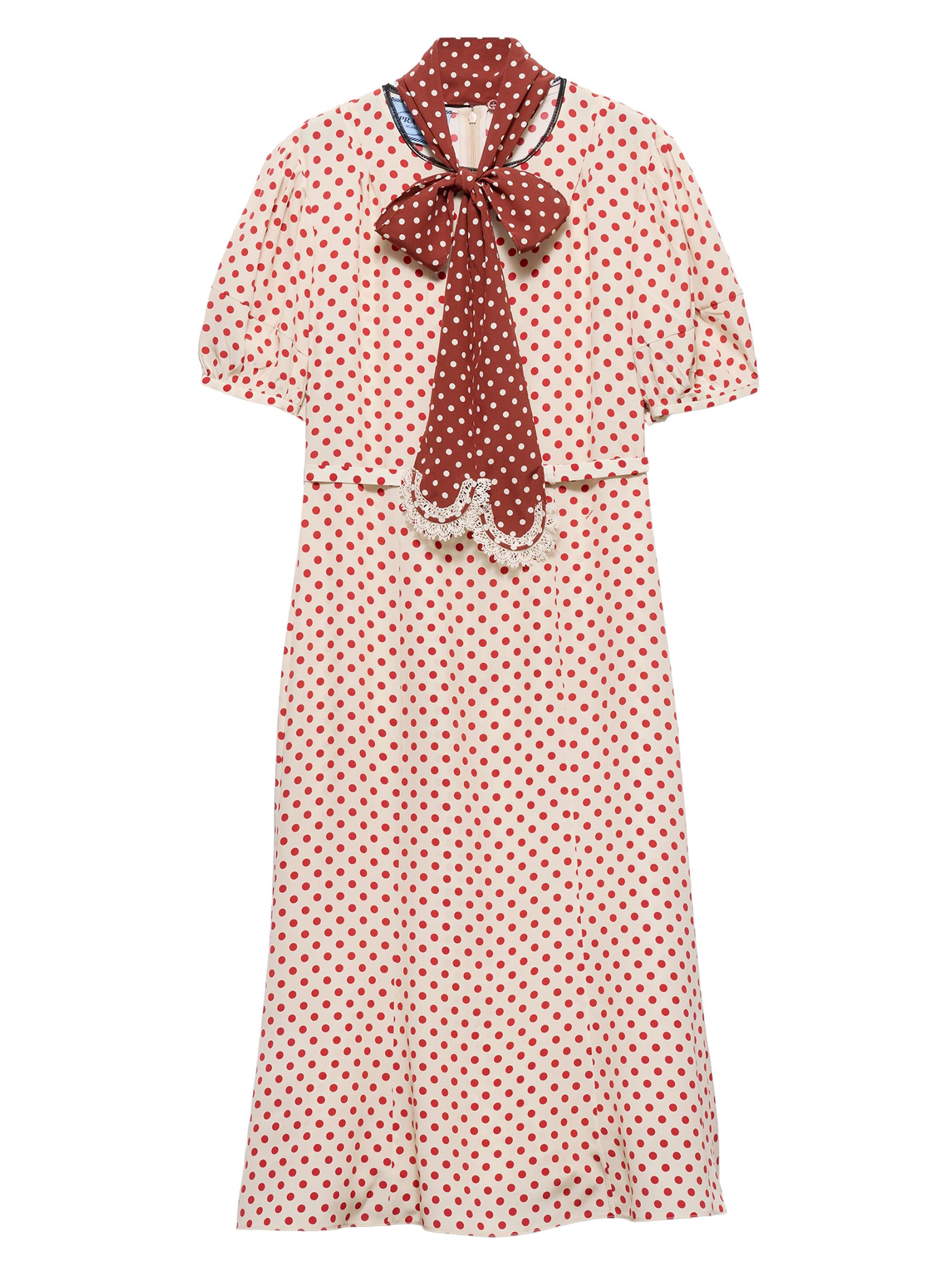 Prada Women's Polka-Dot Marocain Dress - Red Multi
