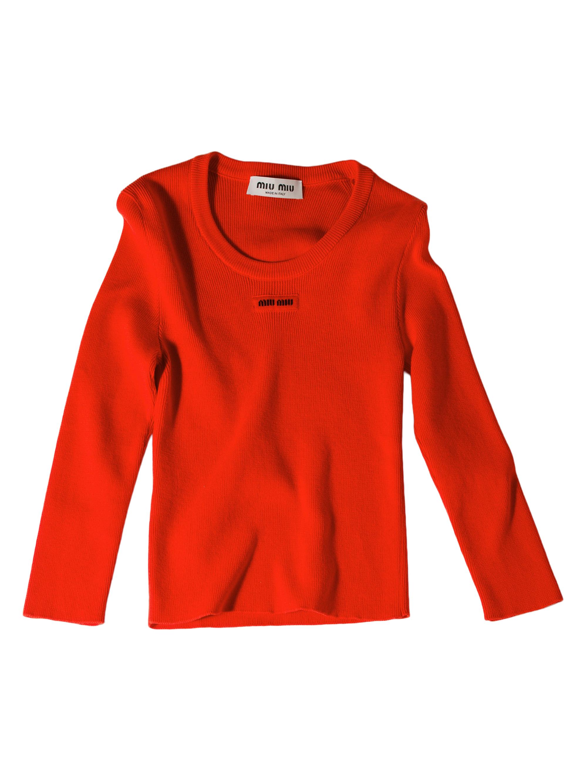 Miu Miu Women's Cotton Crew-Neck Sweater - Orange