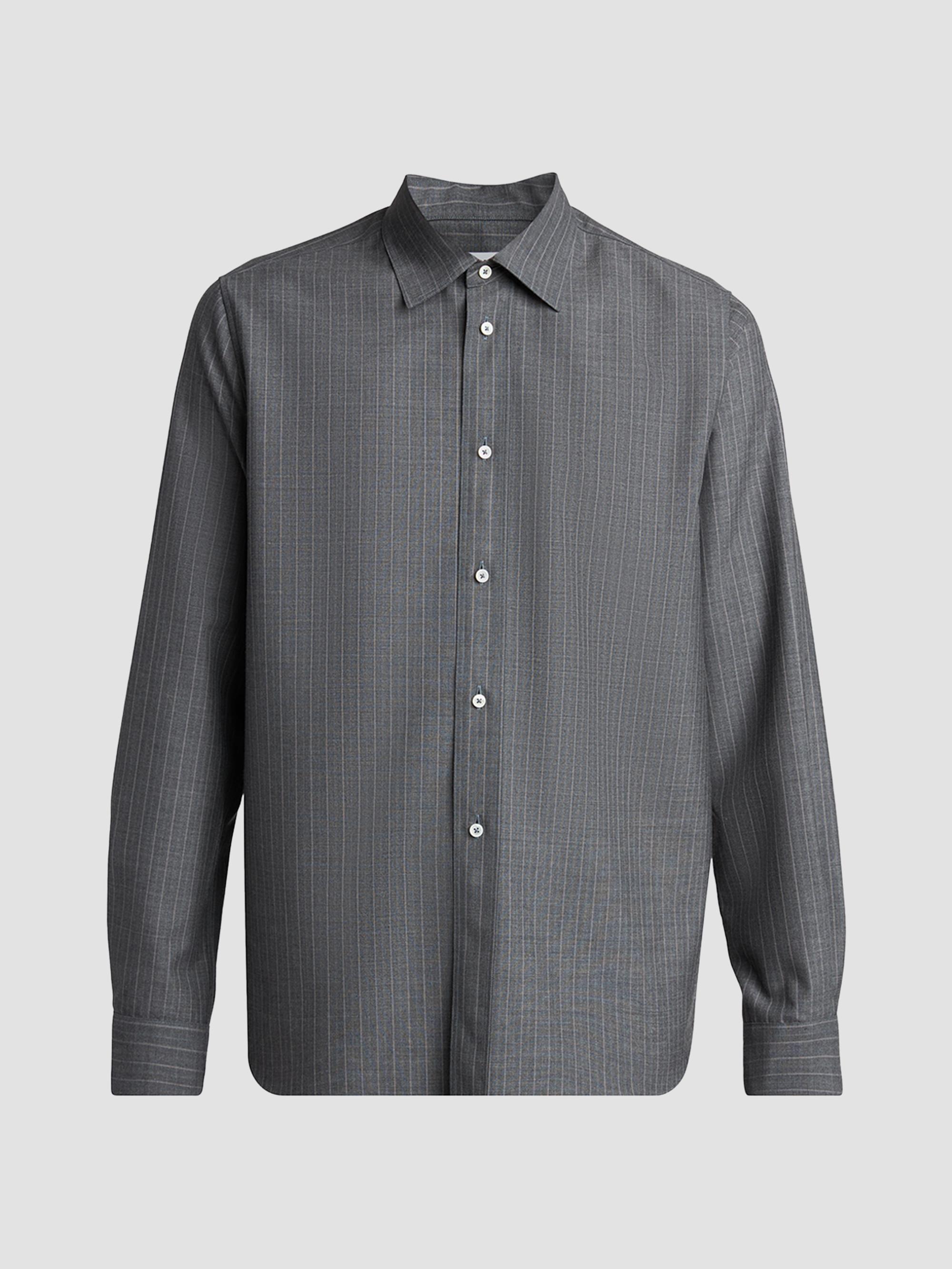 Jil Sander Pinstripe Check Wool Button-Front Shirt | Saks Fifth Avenue