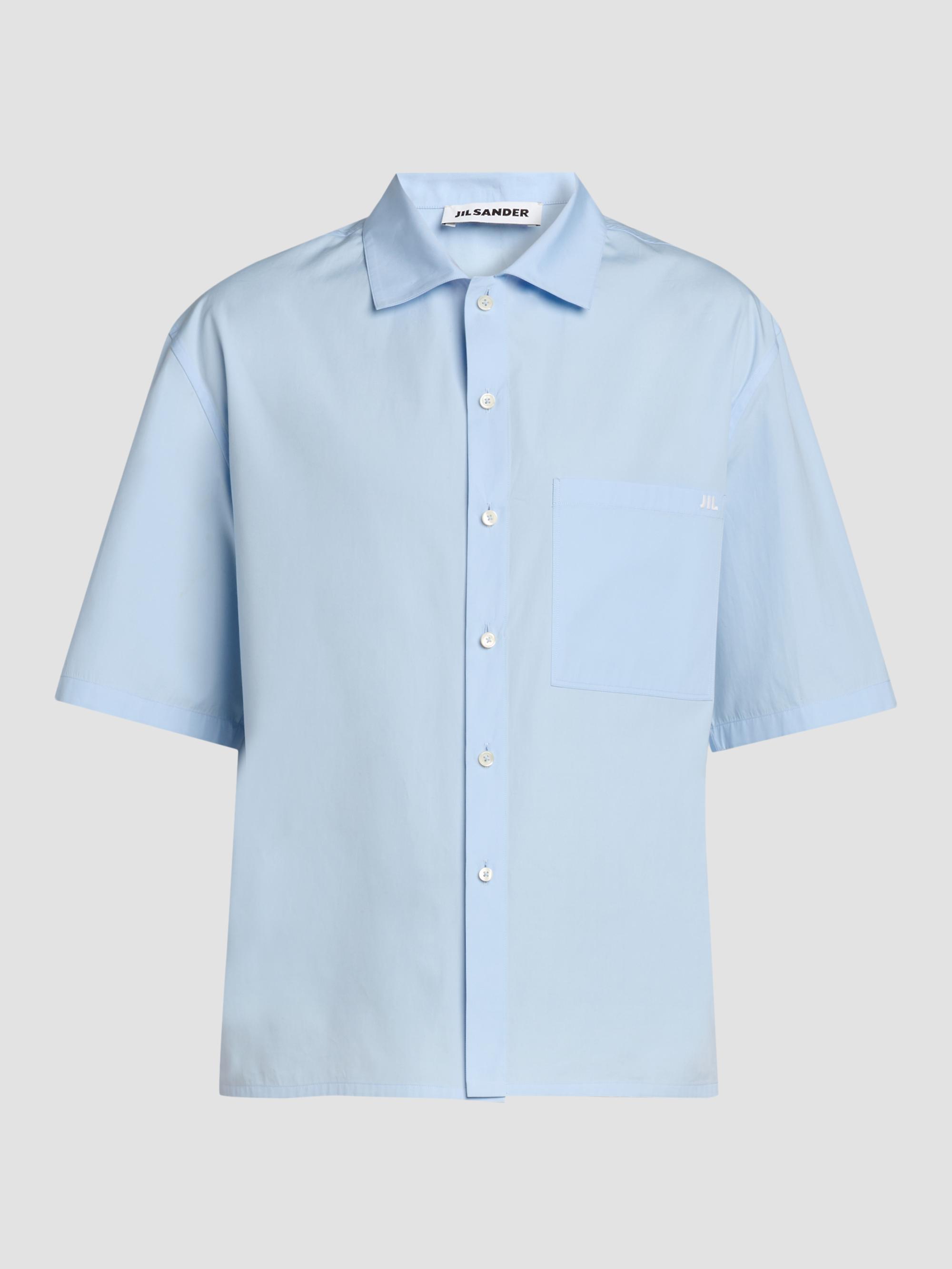 Jil Sander Men's Embroidered Logo Cotton Poplin Short-Sleeve Button-Front Shirt - Powder Blue