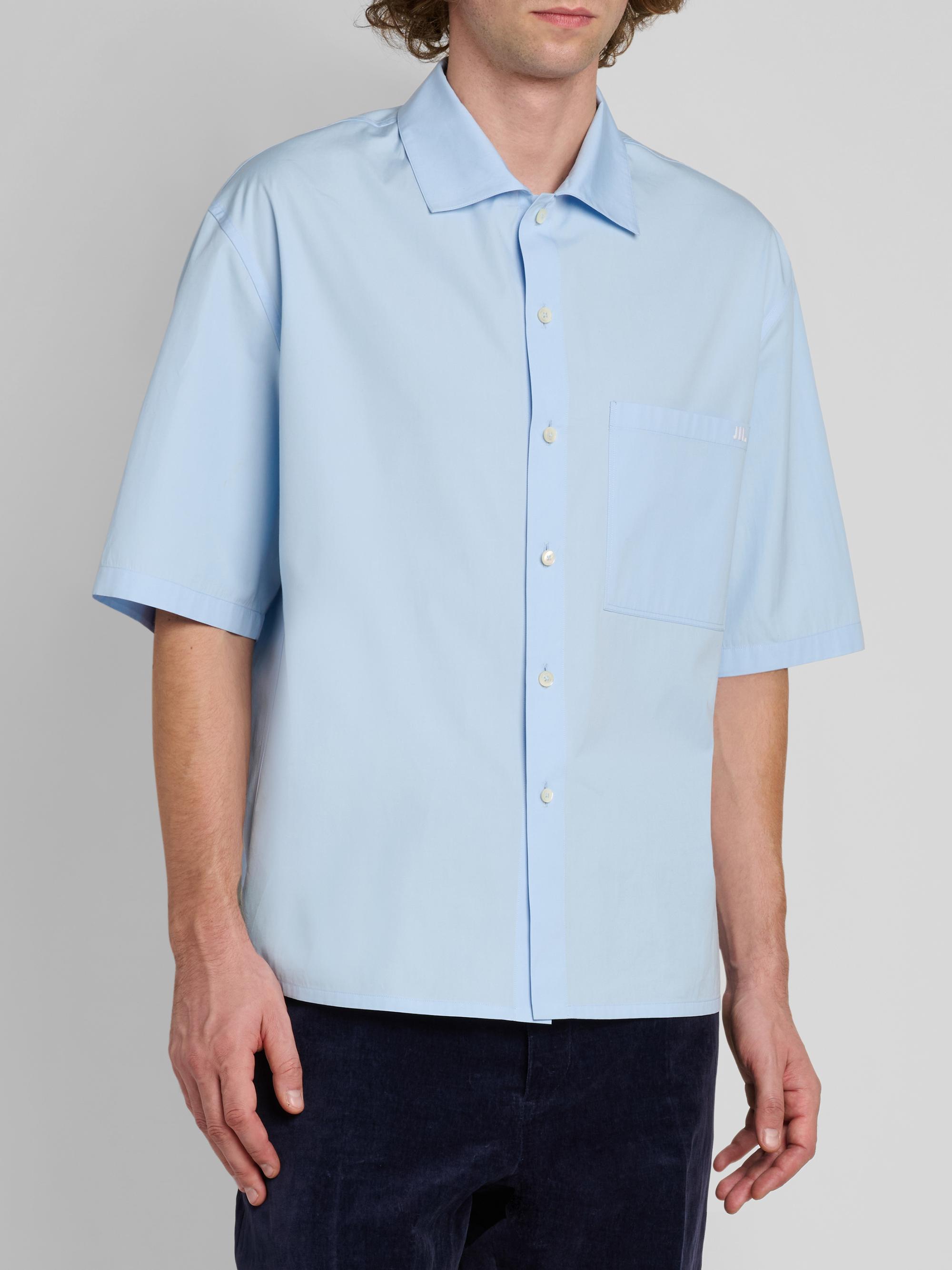 Jil Sander Men's Embroidered Logo Cotton Poplin Short-Sleeve Button-Front Shirt - Powder Blue | Thumbnail 4