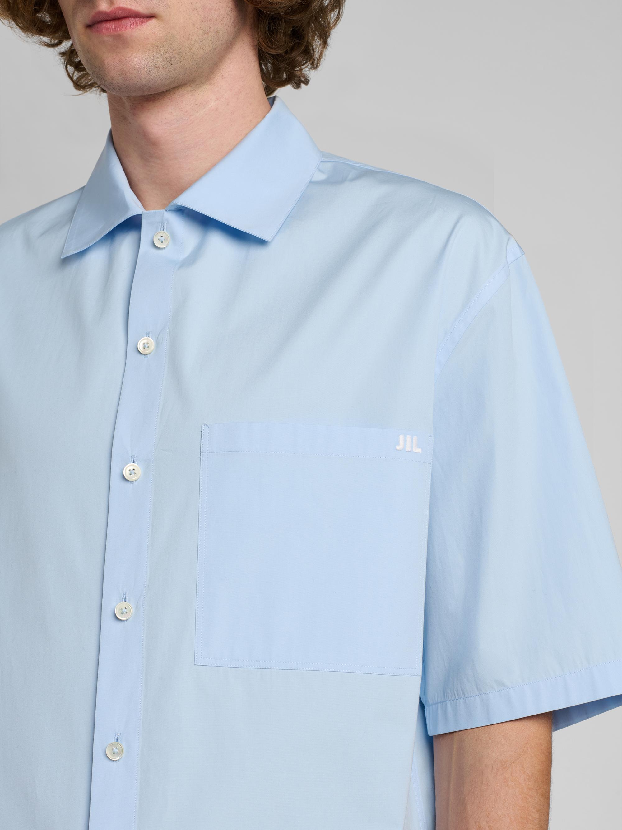 Jil Sander Men's Embroidered Logo Cotton Poplin Short-Sleeve Button-Front Shirt - Powder Blue | Thumbnail 5