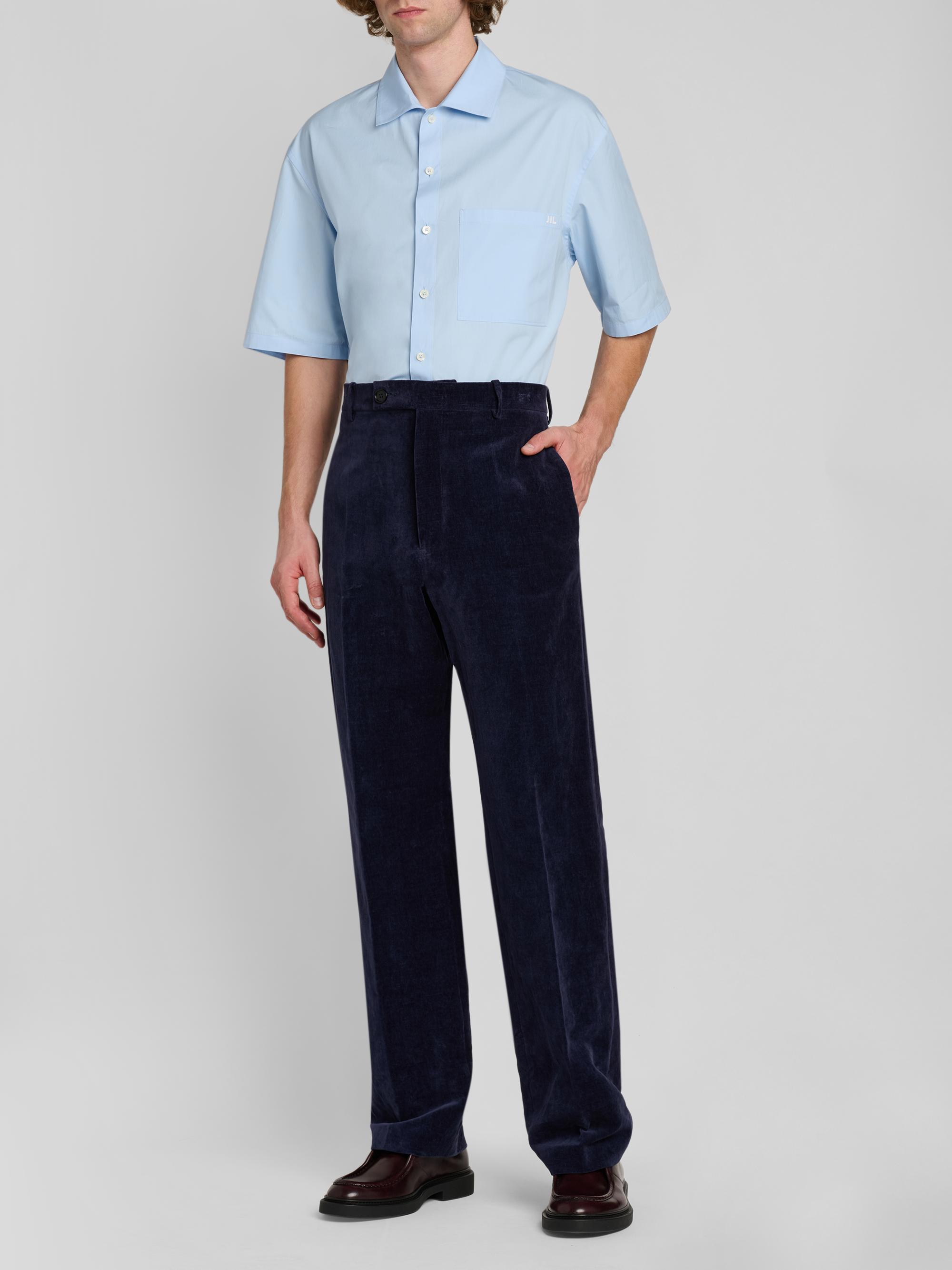 Jil Sander Men's Embroidered Logo Cotton Poplin Short-Sleeve Button-Front Shirt - Powder Blue | Thumbnail 2