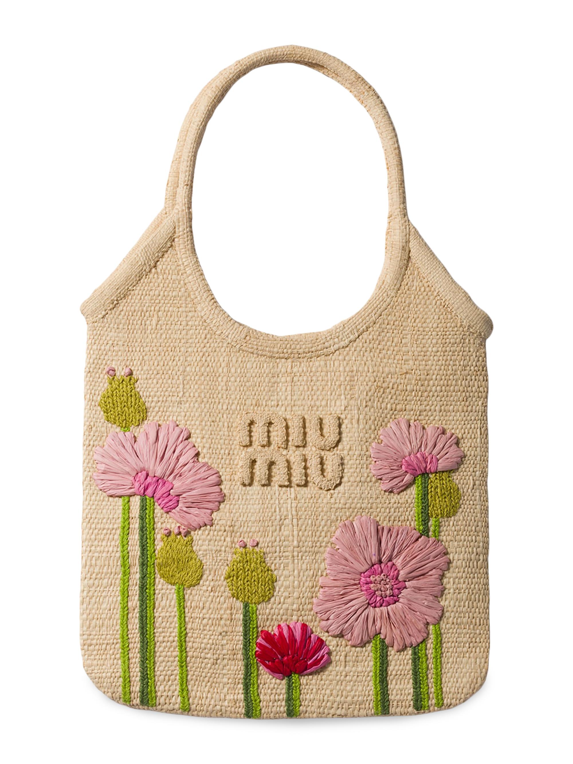 Miu Miu Women's Ivy Raffia Top Handle Bag - Beige Khaki