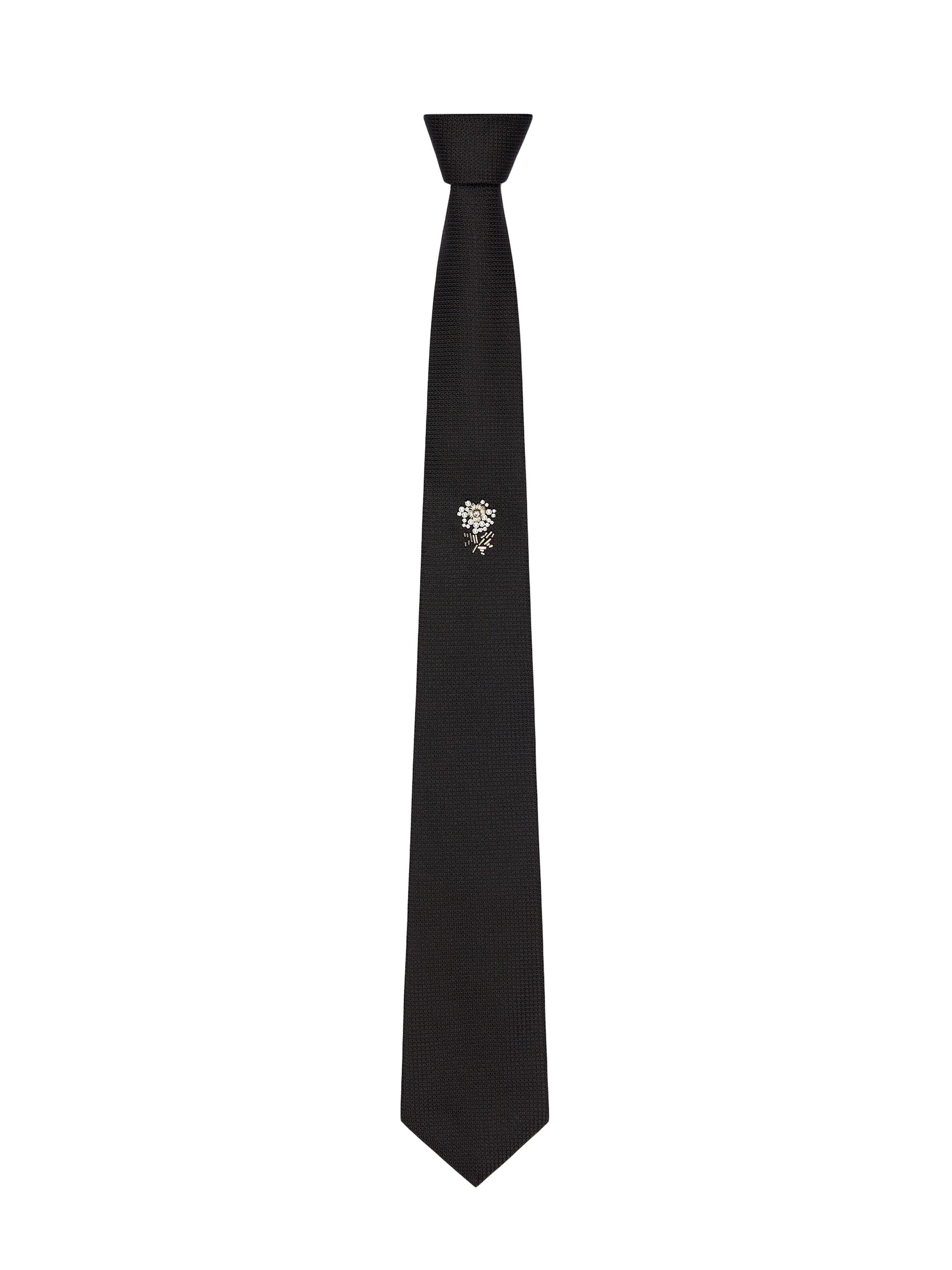 Givenchy Men's Tie in Silk Jacquard with Pearls and Beads Embroidery - Black | Thumbnail 3