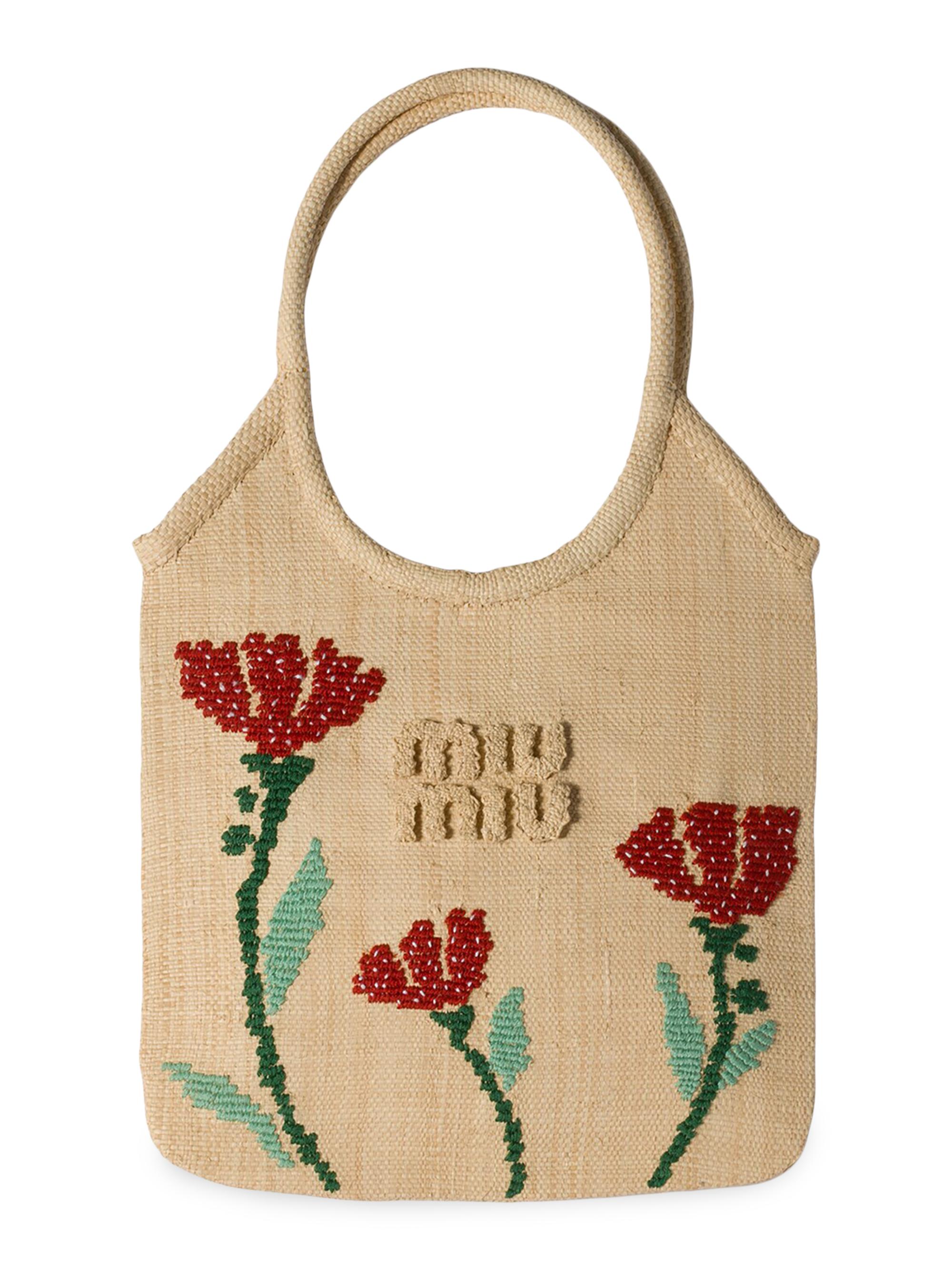 Miu Miu Women's Ivy Raffia Top Handle Bag - Beige Khaki