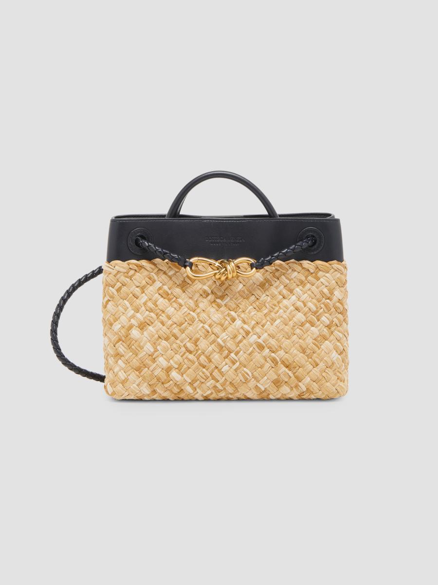 Bottega Veneta Andiamo Small Raffia & Leather Top Handle Bag