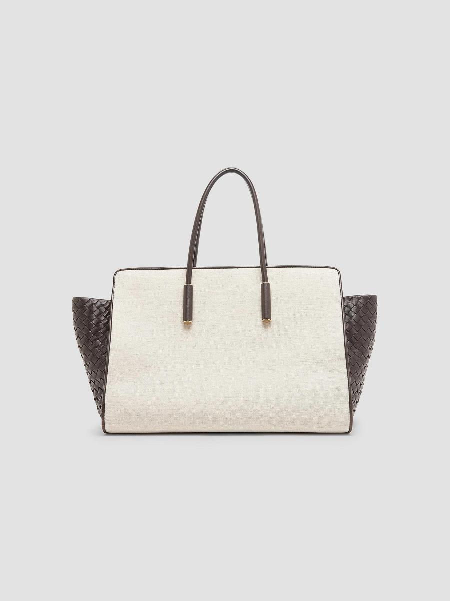 BOTTEGA VENETA■キャンバス×レザー トートバッグ■オフホワイト×茶 BOTTEGA VENETA□キャンバス×レザー トートバッグ□オフホワイト×茶